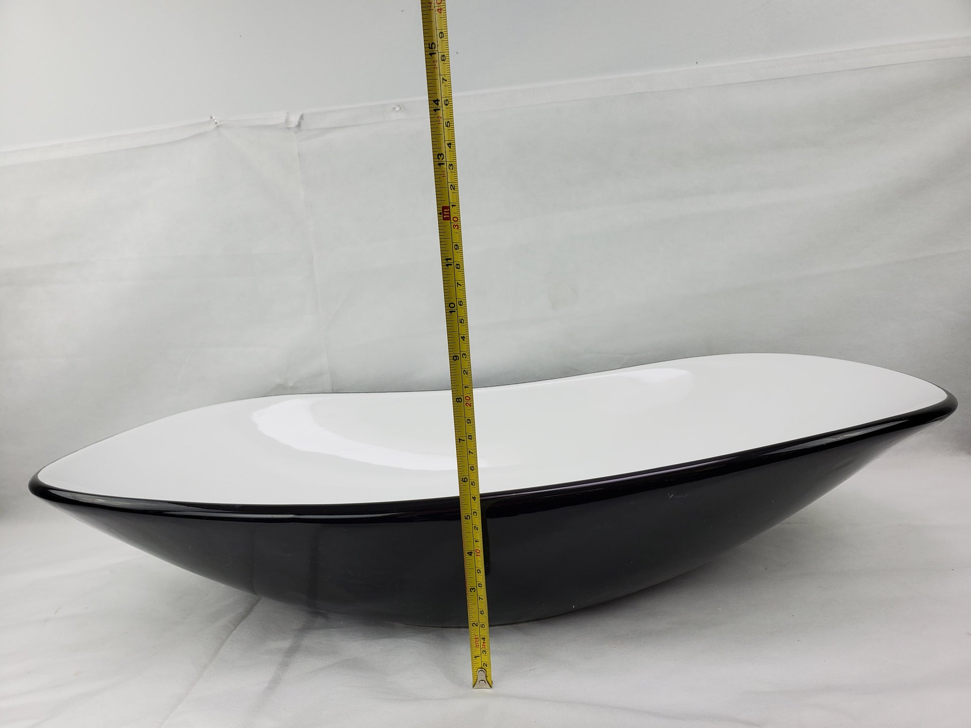 28.5-in. x 14.6-in. Oval Bathroom Vessel Sink Black-White Enamel Glaze