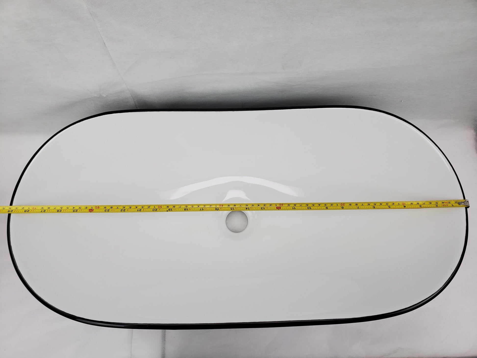 28.5-in. x 14.6-in. Oval Bathroom Vessel Sink Black-White Enamel Glaze