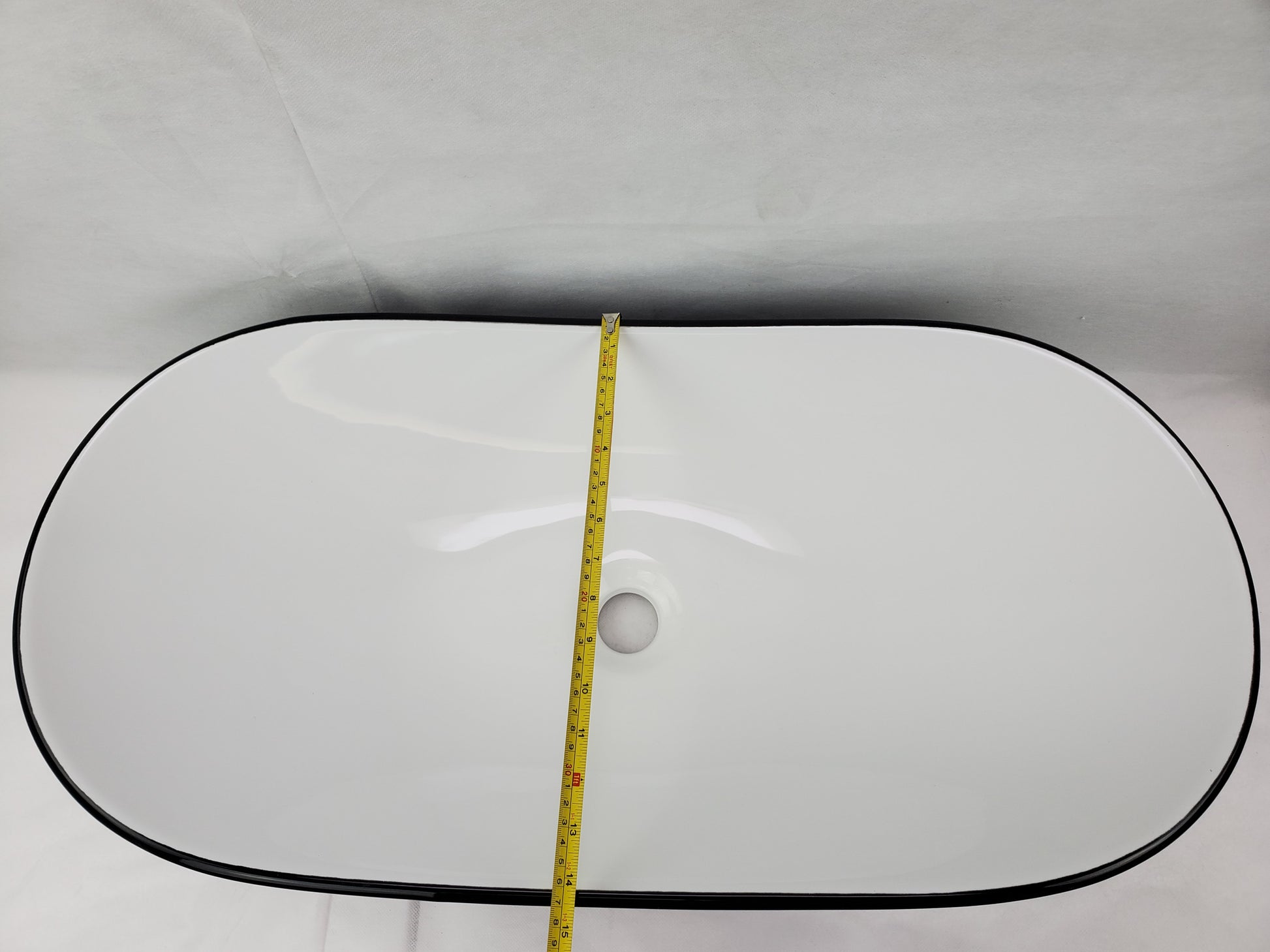 28.5-in. x 14.6-in. Oval Bathroom Vessel Sink Black-White Enamel Glaze