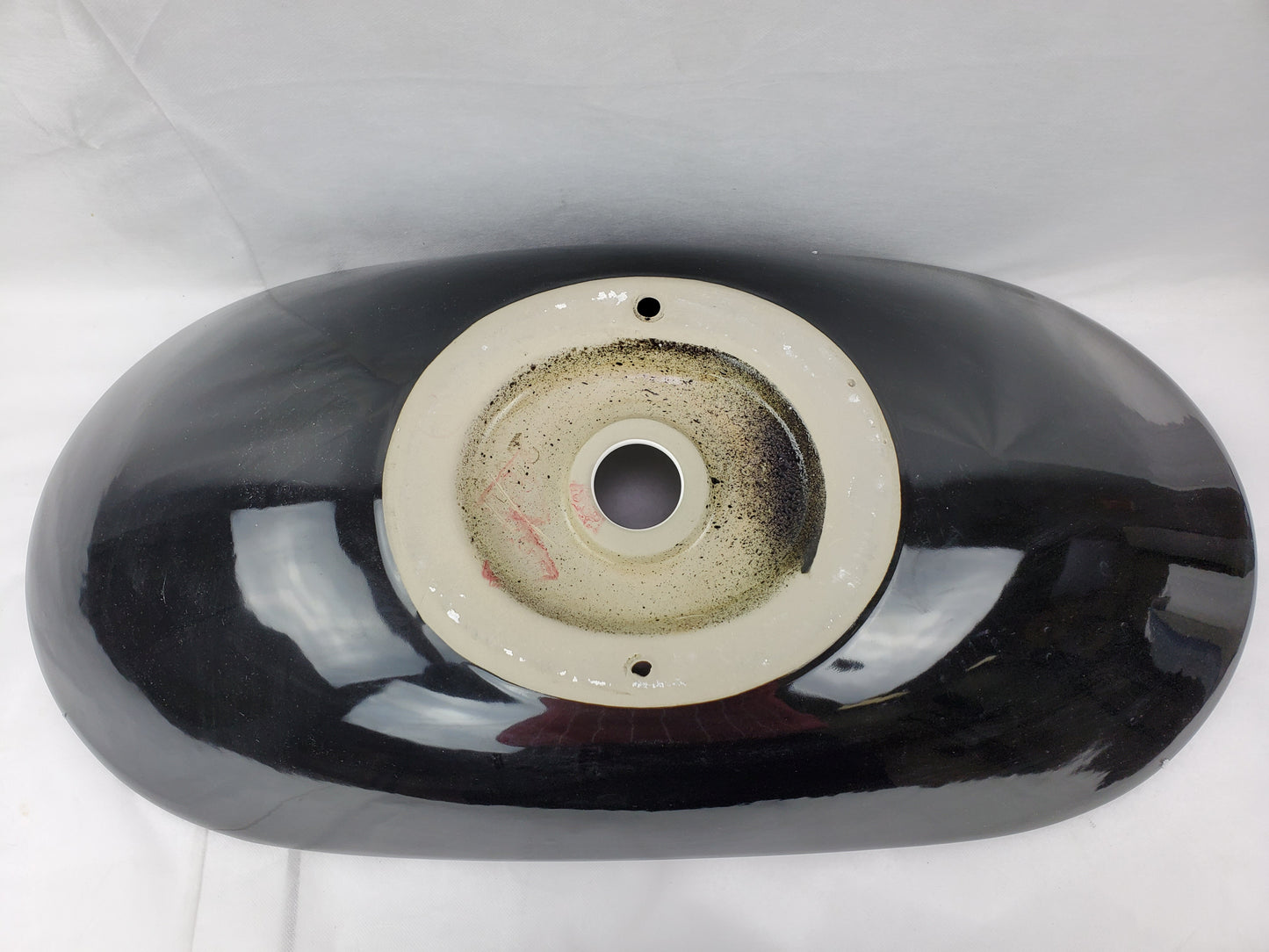 28.5-in. x 14.6-in. Oval Bathroom Vessel Sink Black-White Enamel Glaze