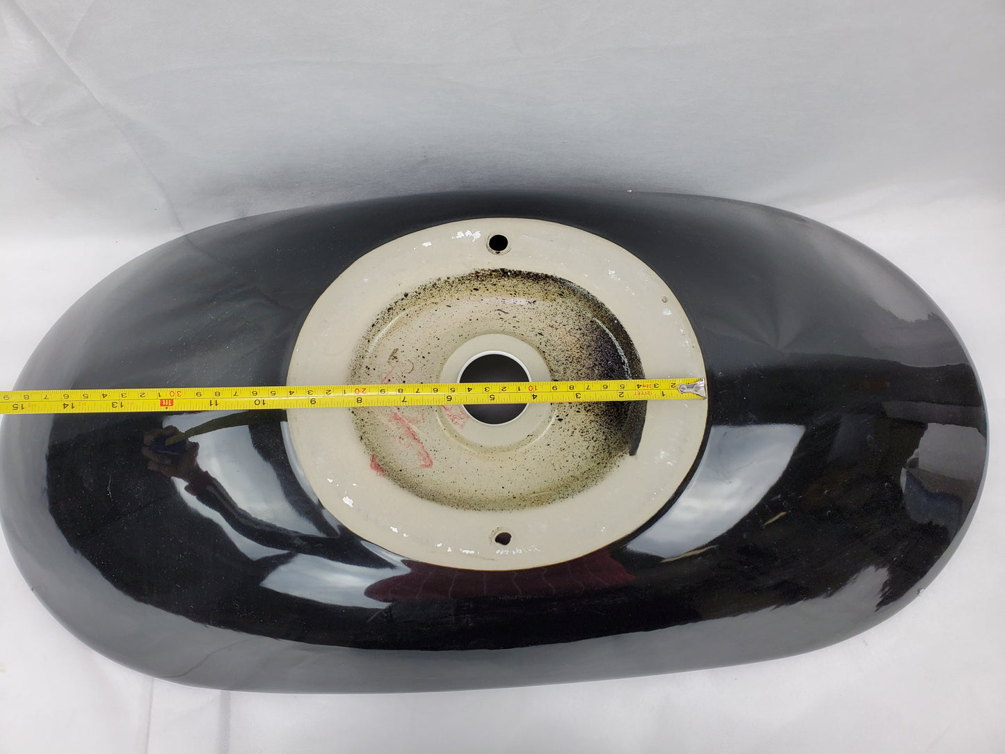 28.5-in. x 14.6-in. Oval Bathroom Vessel Sink Black-White Enamel Glaze