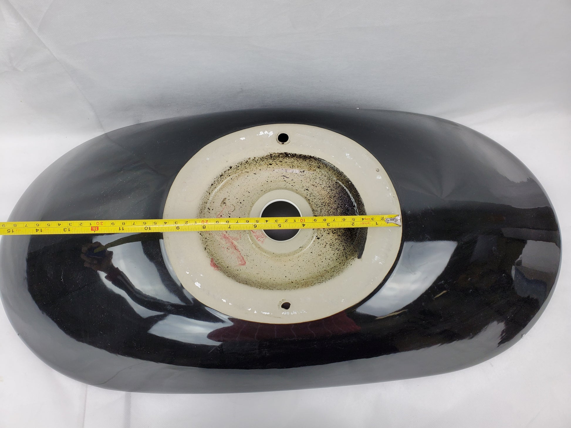 28.5-in. x 14.6-in. Oval Bathroom Vessel Sink Black-White Enamel Glaze