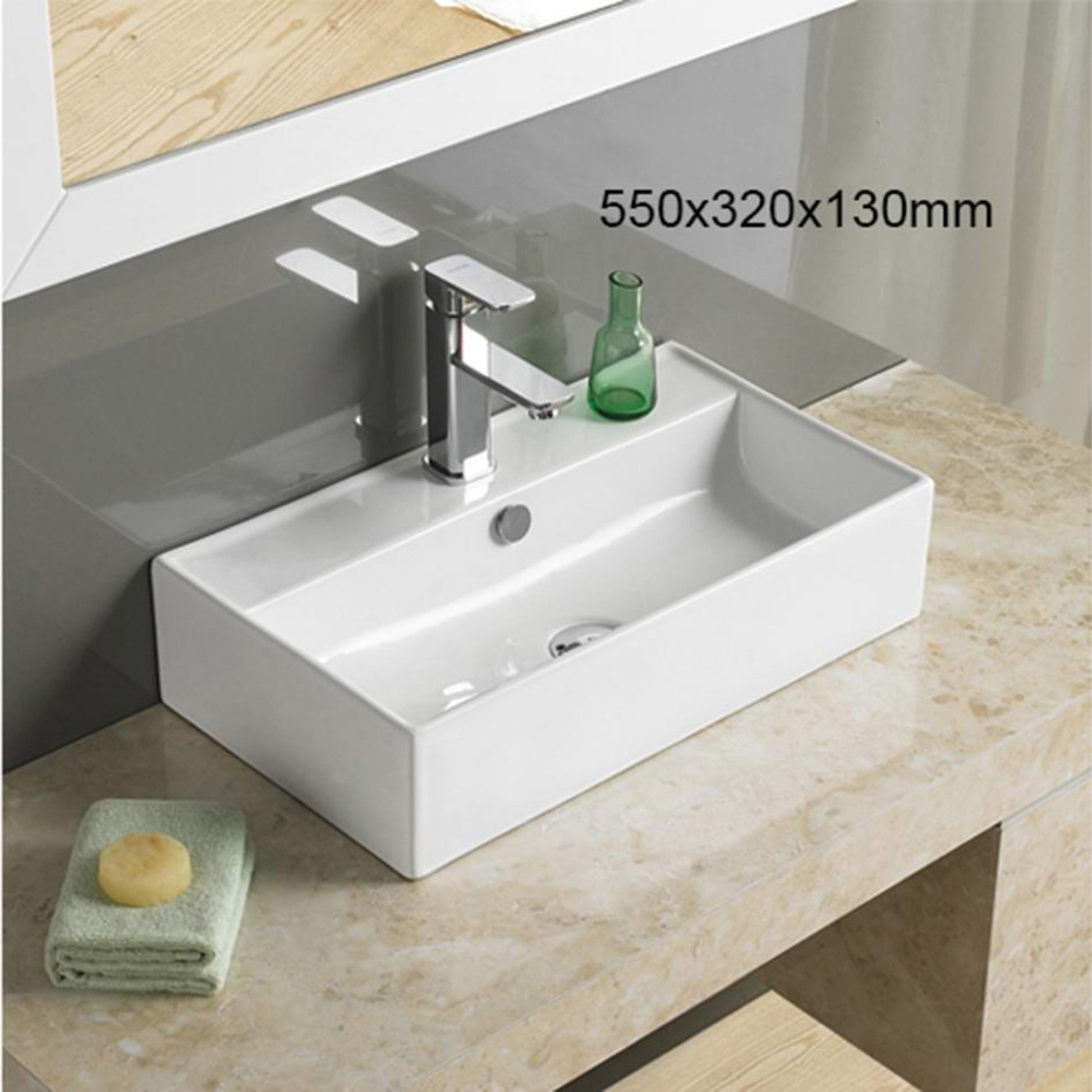 21.7-in. x 12.6-in. Rectangle Bathroom Vessel Sink White Enamel Glaze