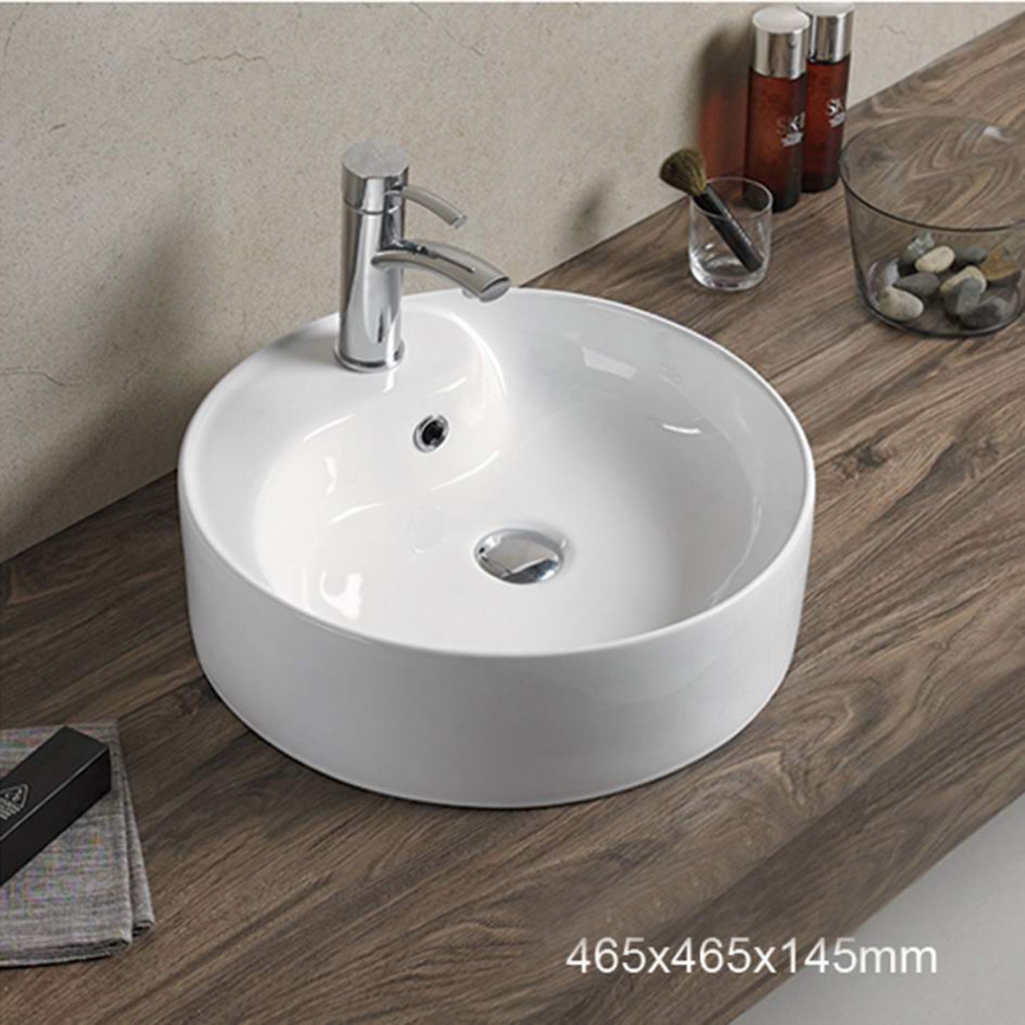 18.3-in. x 18.3-in. Round Bathroom Vessel Sink White Enamel Glaze
