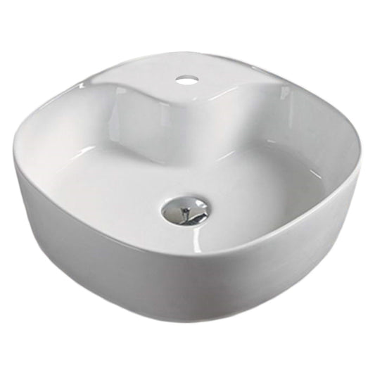 17.3-in. x 17.3-in. Square Bathroom Vessel Sink White Enamel Glaze