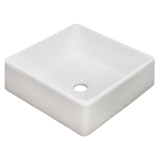 15.2-in. x 15.2-in. Square Bathroom Vessel Sink White Enamel Glaze