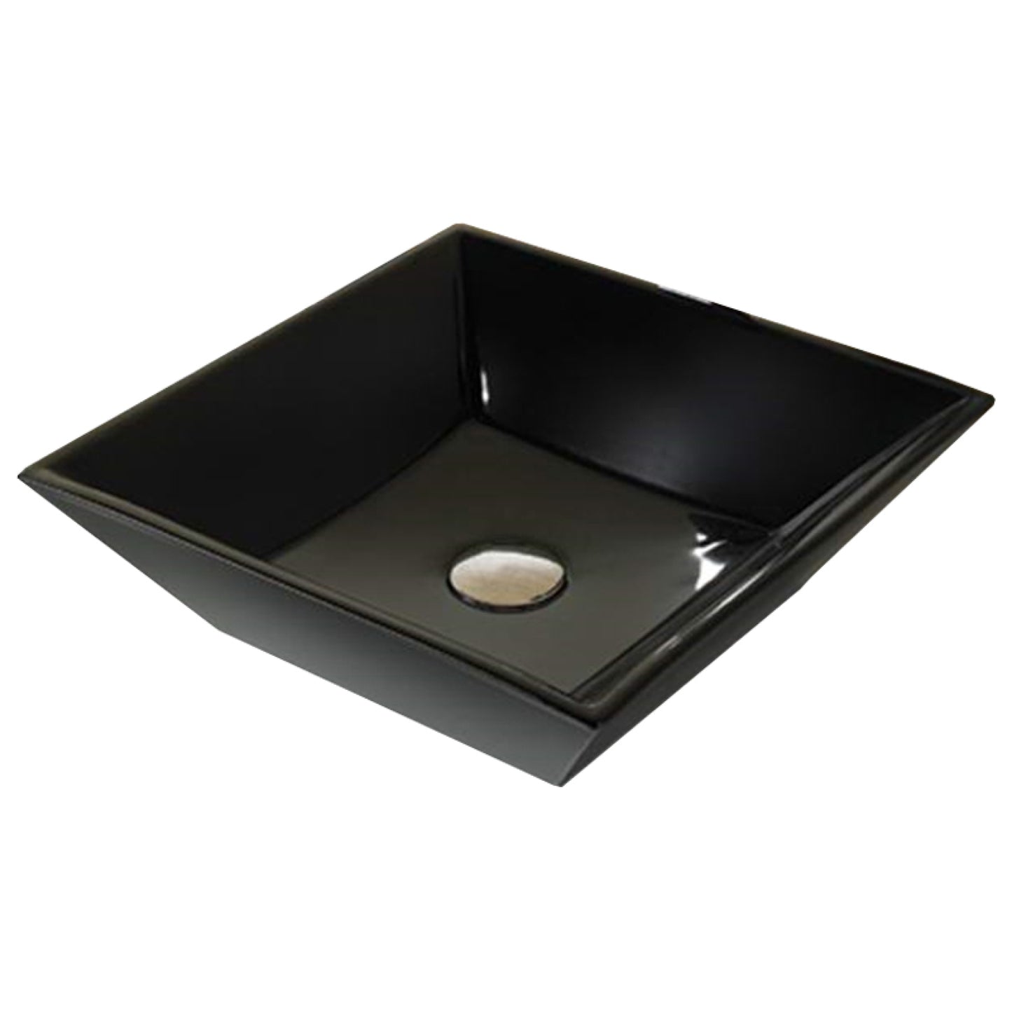 16.1-in. x 16.1-in. Square Bathroom Vessel Sink Black Enamel Glaze