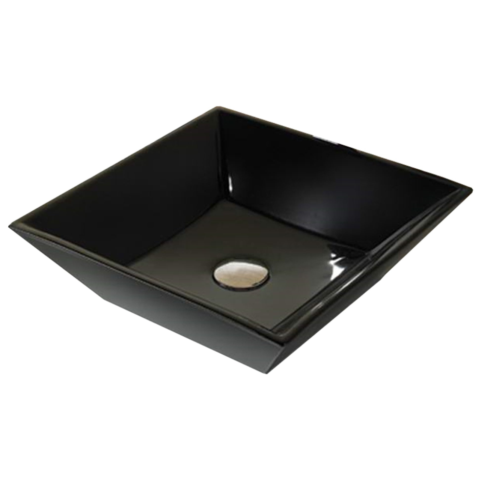 16.1-in. x 16.1-in. Square Bathroom Vessel Sink Black Enamel Glaze