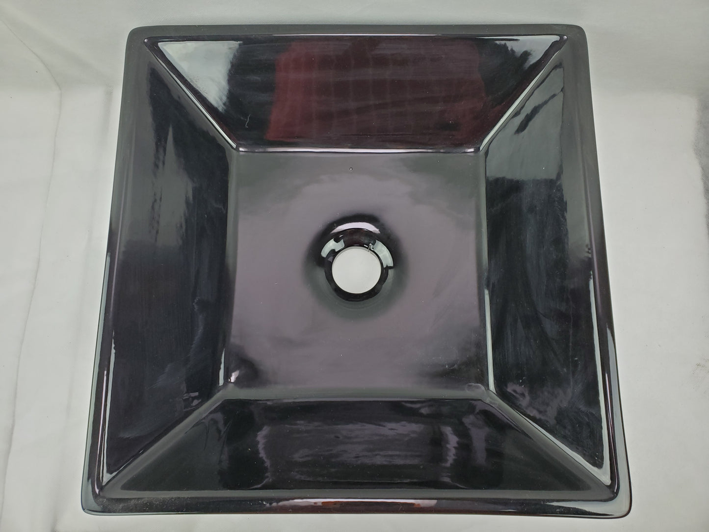 16.1-in. x 16.1-in. Square Bathroom Vessel Sink Black Enamel Glaze