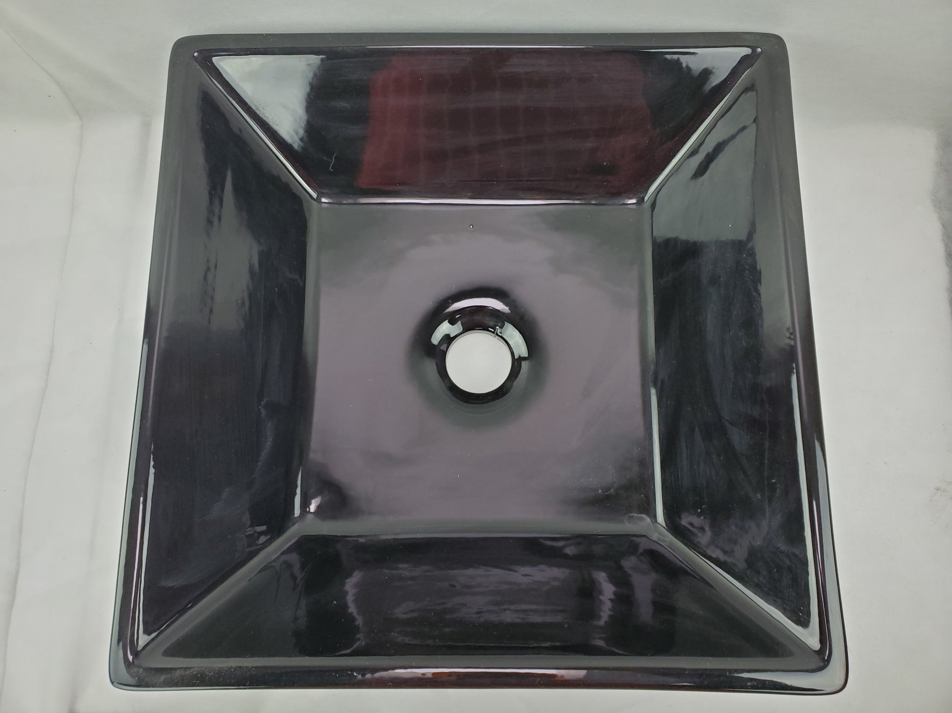 16.1-in. x 16.1-in. Square Bathroom Vessel Sink Black Enamel Glaze