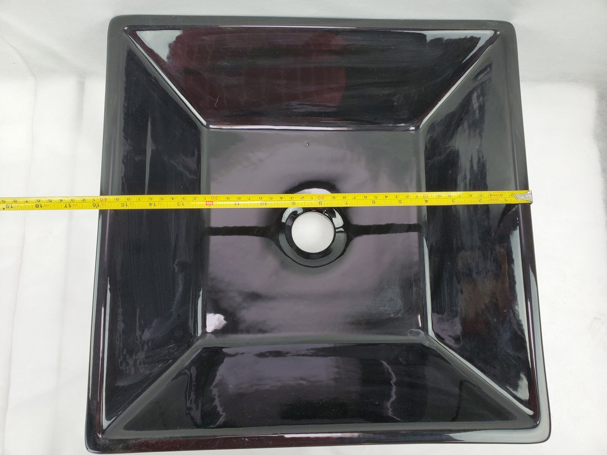 16.1-in. x 16.1-in. Square Bathroom Vessel Sink Black Enamel Glaze