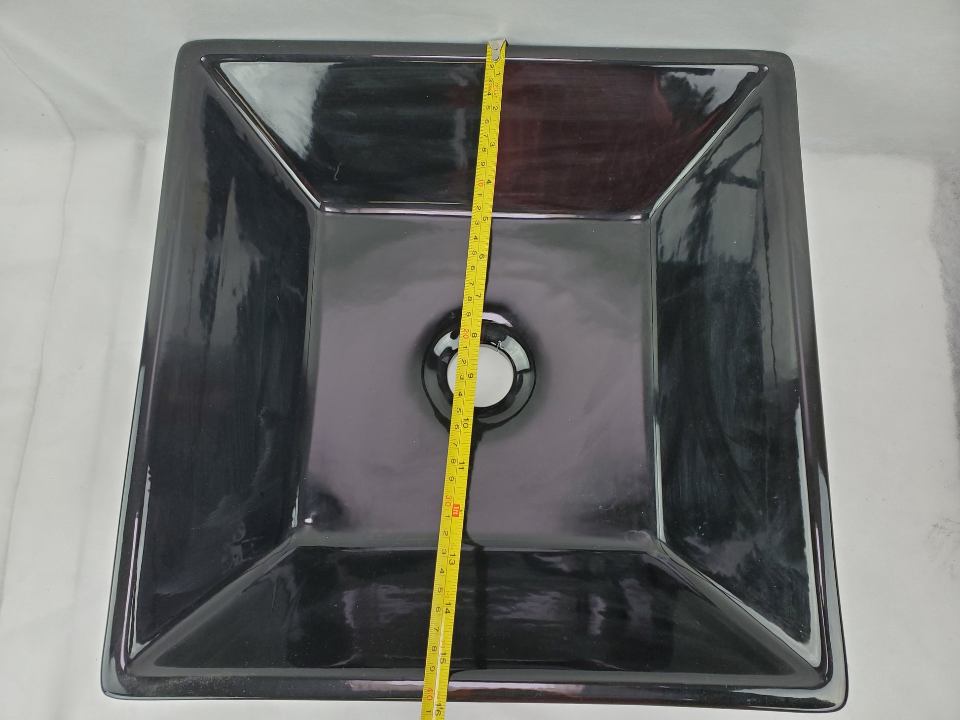 16.1-in. x 16.1-in. Square Bathroom Vessel Sink Black Enamel Glaze