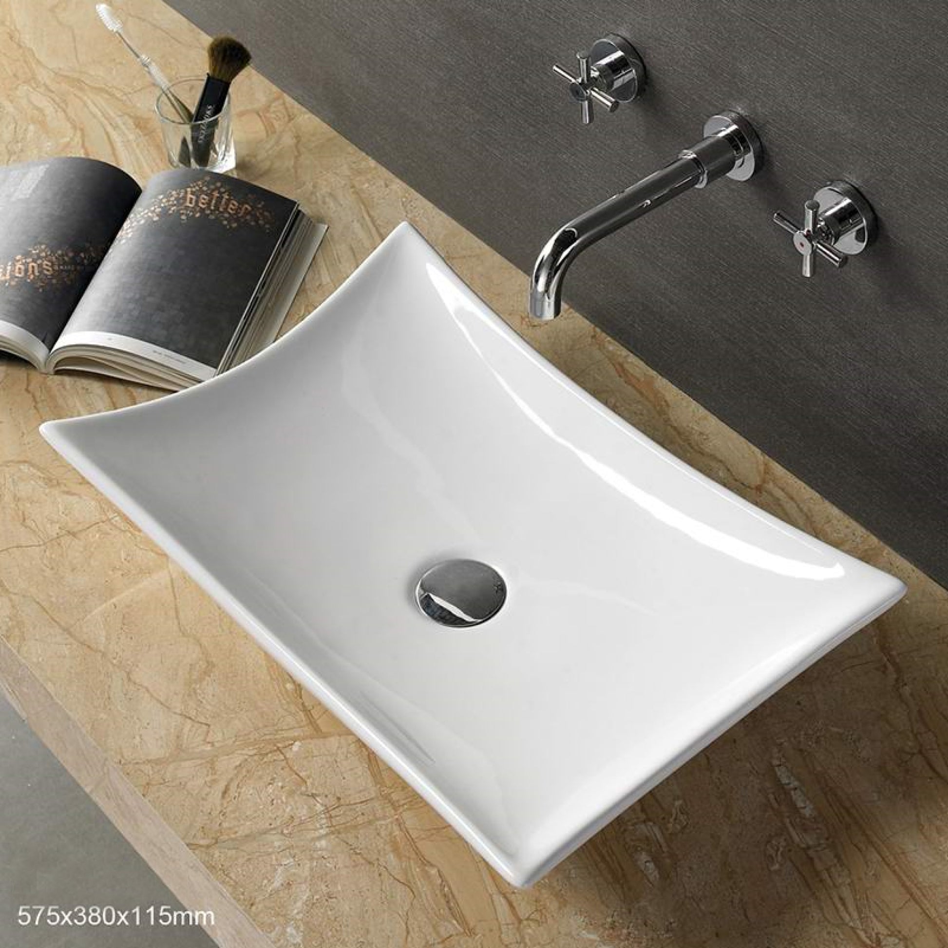 22.6-in. x 15-in. Rectangle Bathroom Vessel Sink White Enamel Glaze