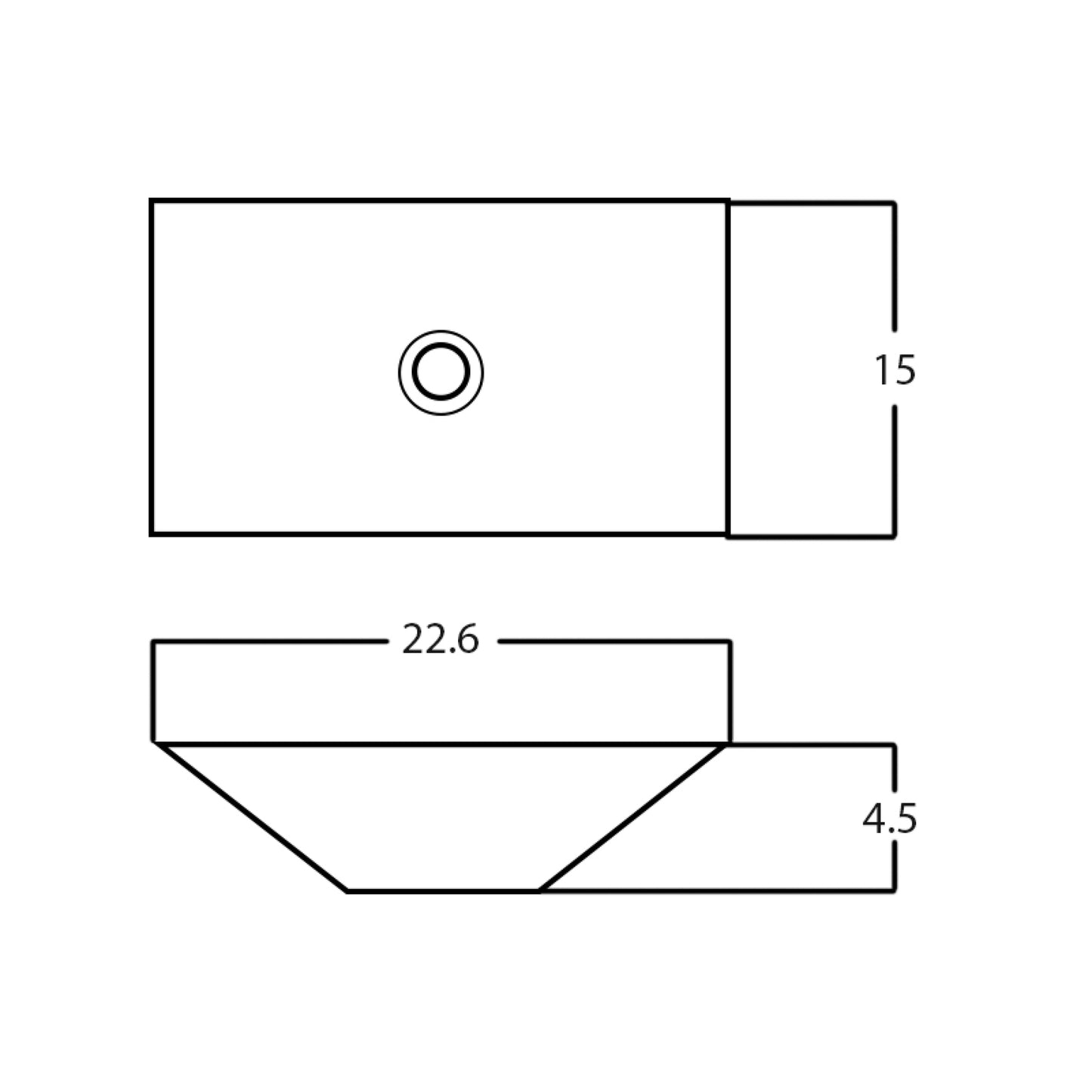 22.6-in. x 15-in. Rectangle Bathroom Vessel Sink White Enamel Glaze