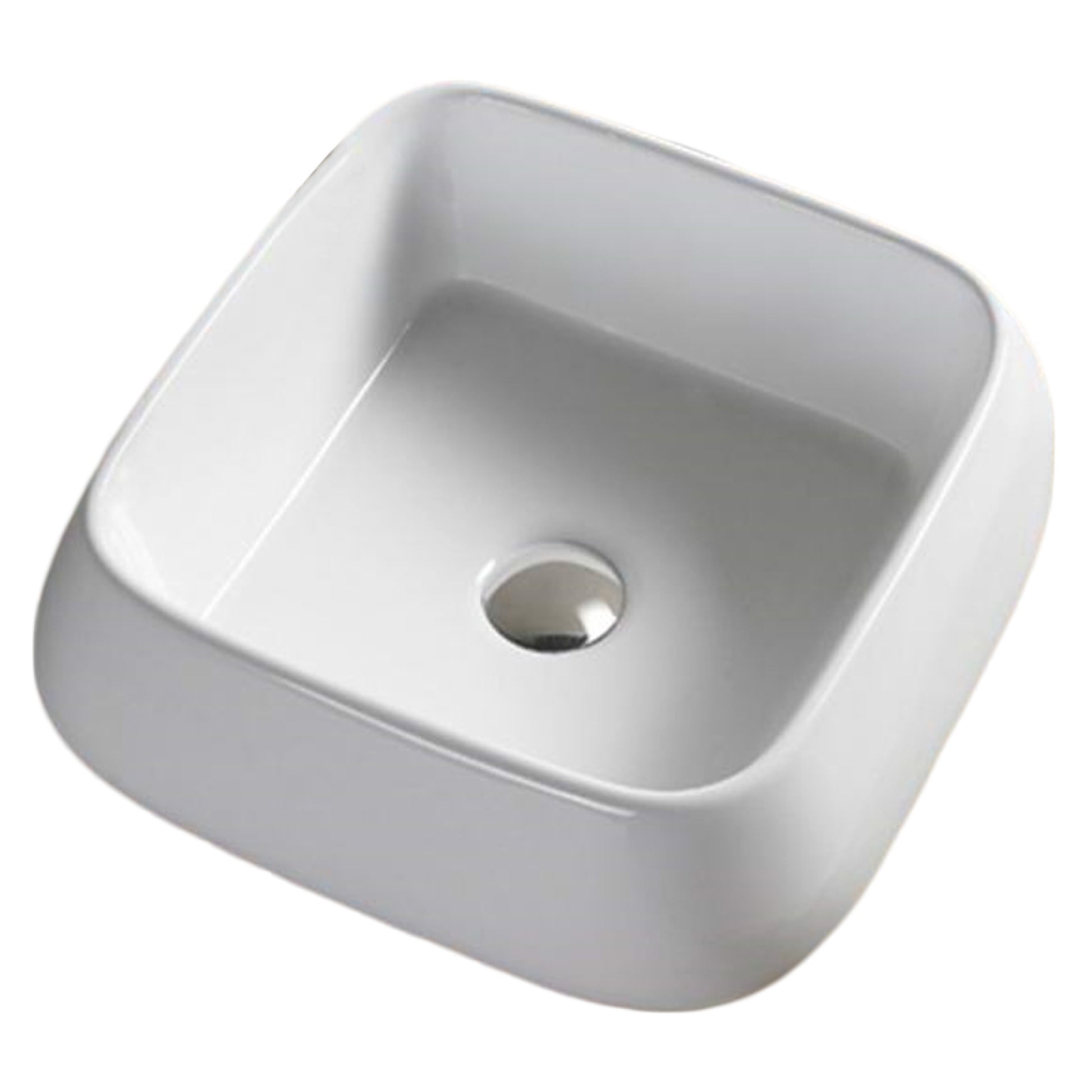 16.14-in. x 16.14-in. Square Bathroom Vessel Sink White Enamel Glaze