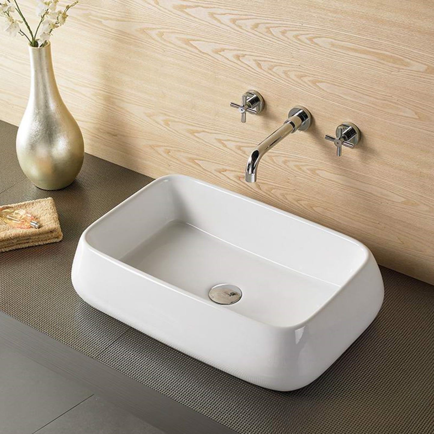 24-in. x 16.14-in. Rectangle Bathroom Vessel Sink White Enamel Glaze
