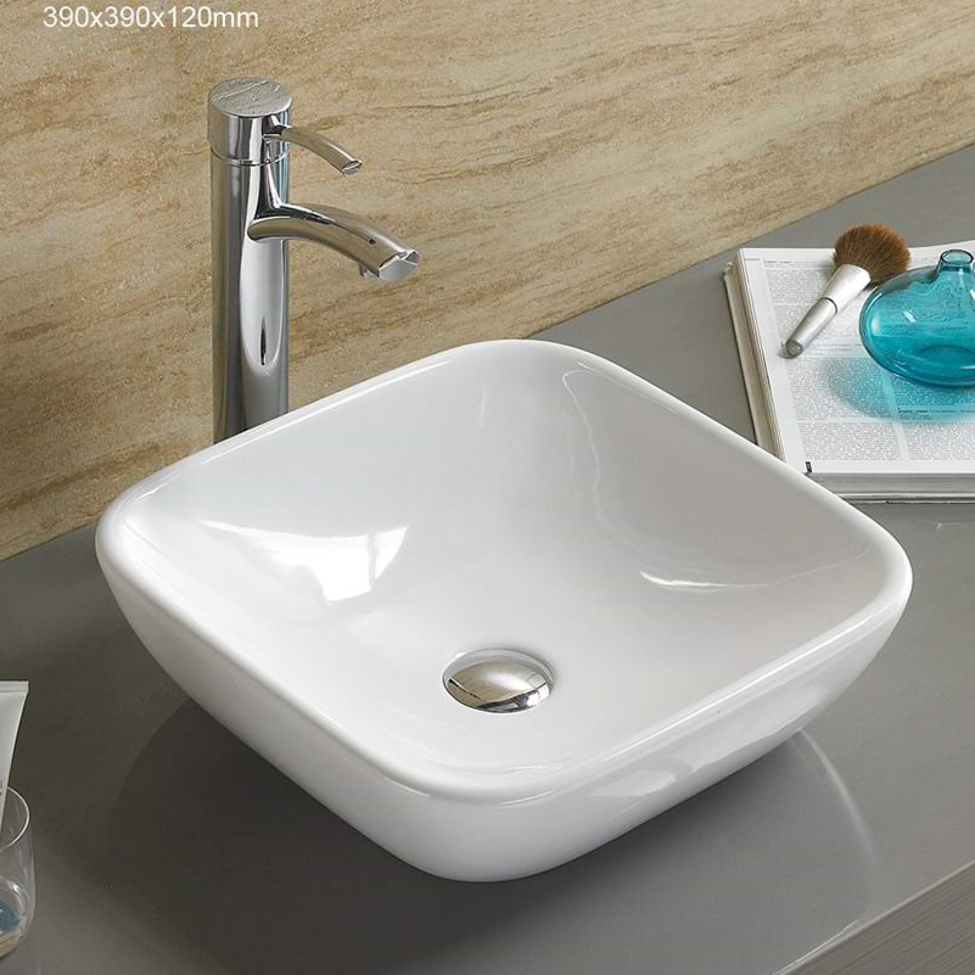 15.4-in. x 15.4-in. Square Bathroom Vessel Sink White Enamel Glaze