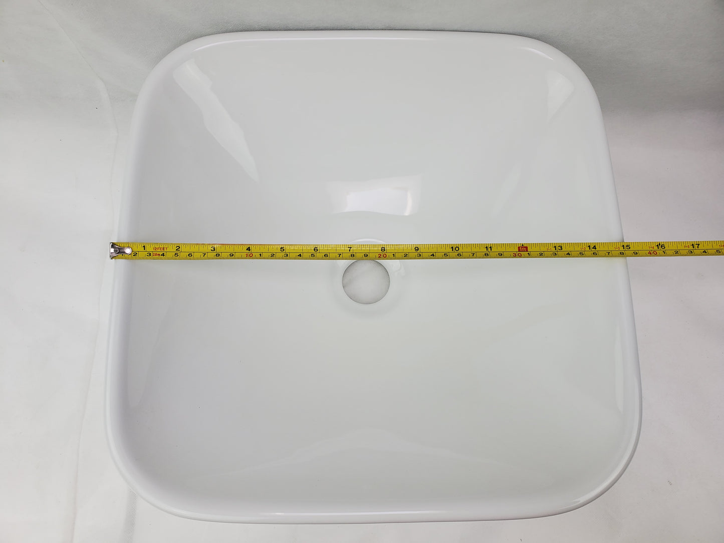 15.4-in. x 15.4-in. Square Bathroom Vessel Sink White Enamel Glaze