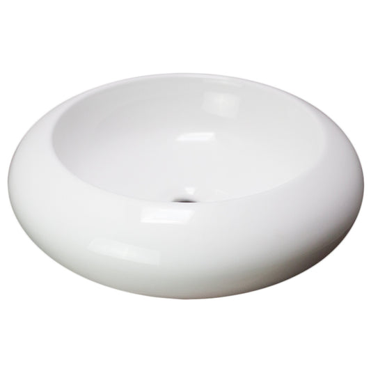 19.3-in. x 19.3-in. Round Bathroom Vessel Sink White Enamel Glaze