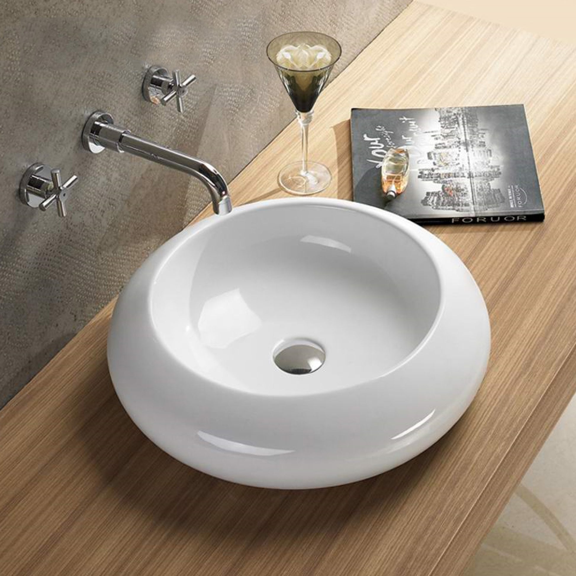 19.3-in. x 19.3-in. Round Bathroom Vessel Sink White Enamel Glaze