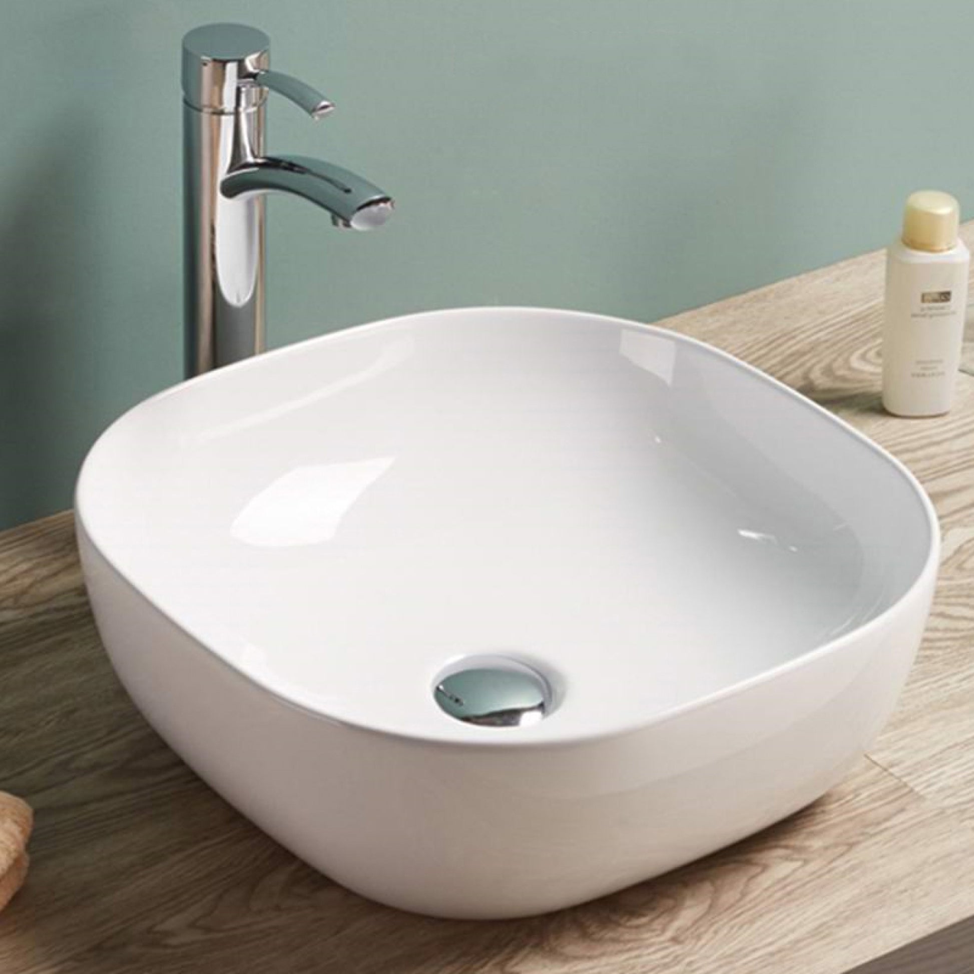 16.3-in. x 16.3-in. Square Bathroom Vessel Sink White Enamel Glaze