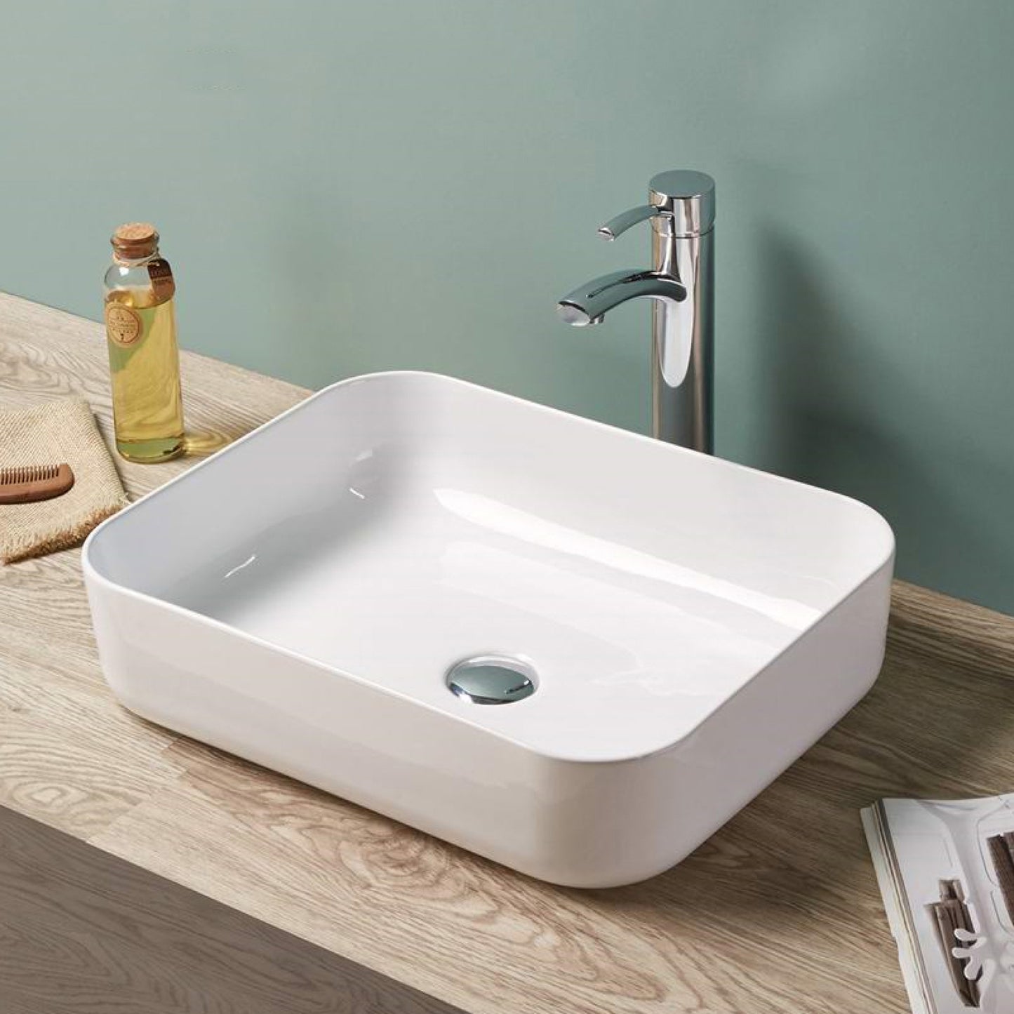 19.7-in. x 15.4-in. Rectangle Bathroom Vessel Sink White Enamel Glaze