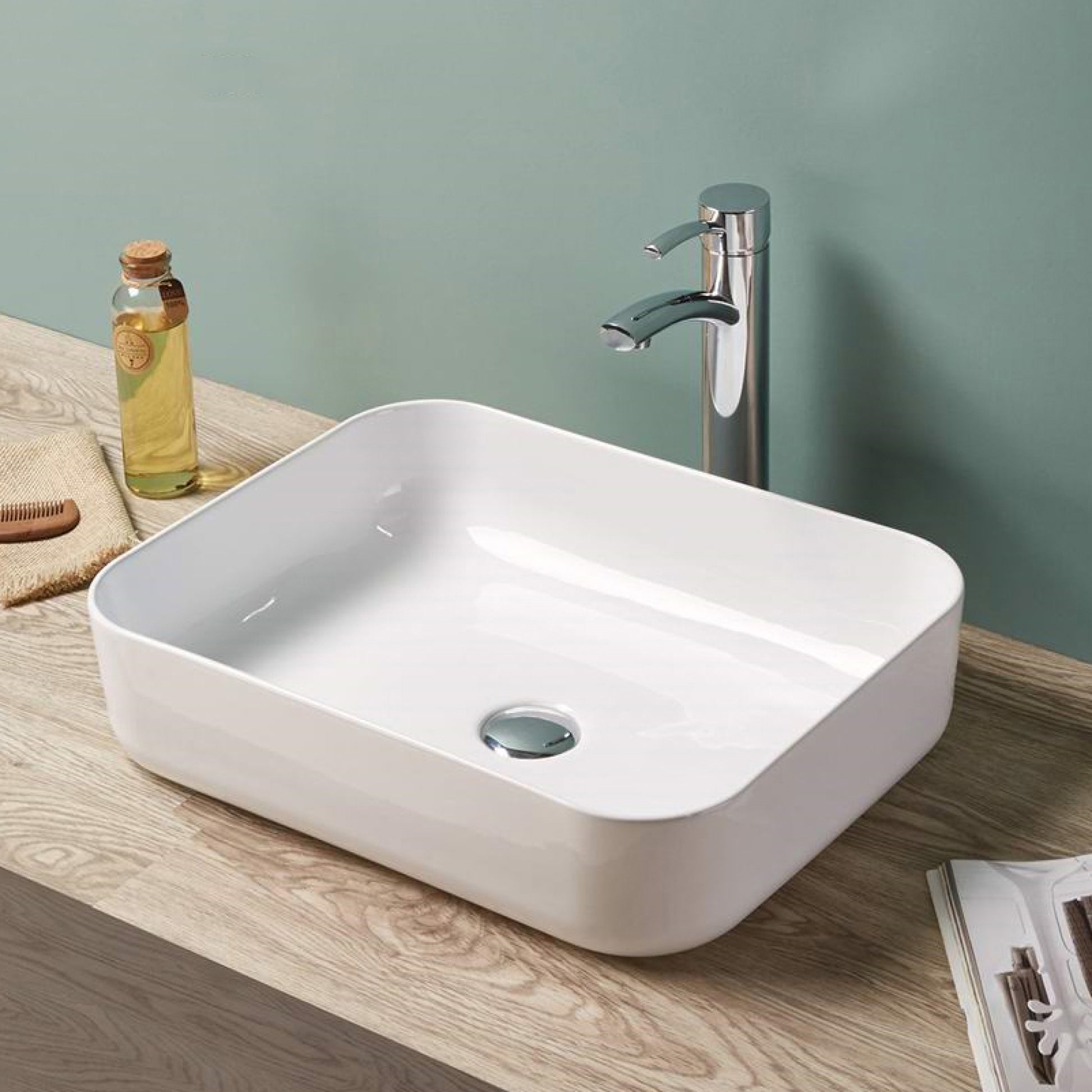 19.7-in. x 15.4-in. Rectangle Bathroom Vessel Sink White Enamel Glaze