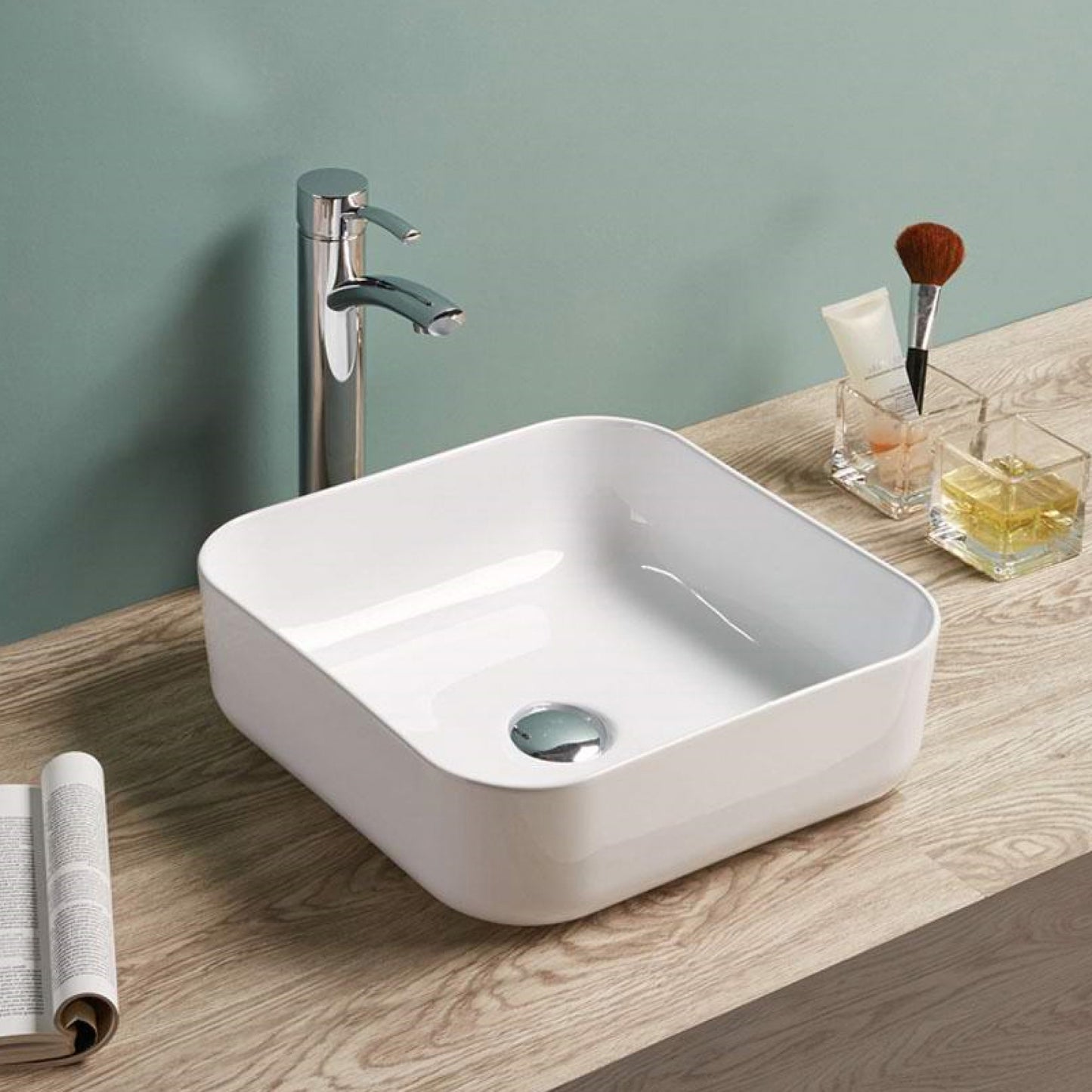 15.2-in. x 15.2-in. Square Bathroom Vessel Sink White Enamel Glaze