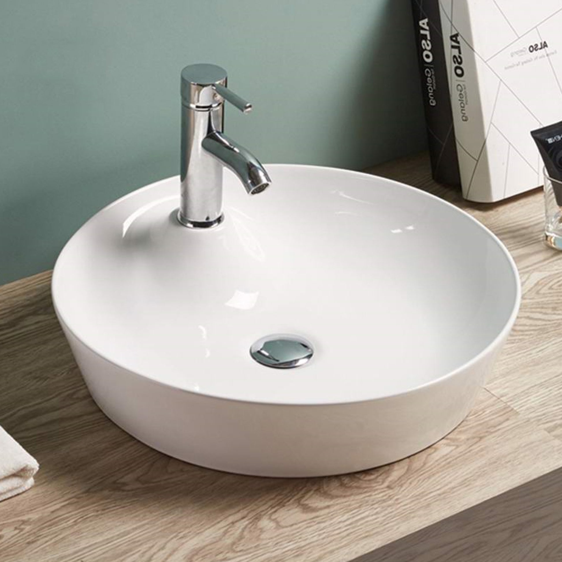 17.1-in. x 17.1-in. Round Bathroom Vessel Sink White Enamel Glaze
