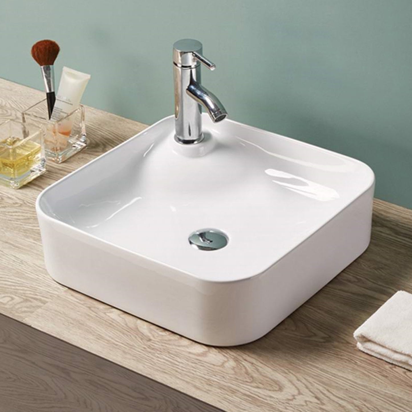 16.9-in. x 16.9-in. Square Bathroom Vessel Sink White Enamel Glaze