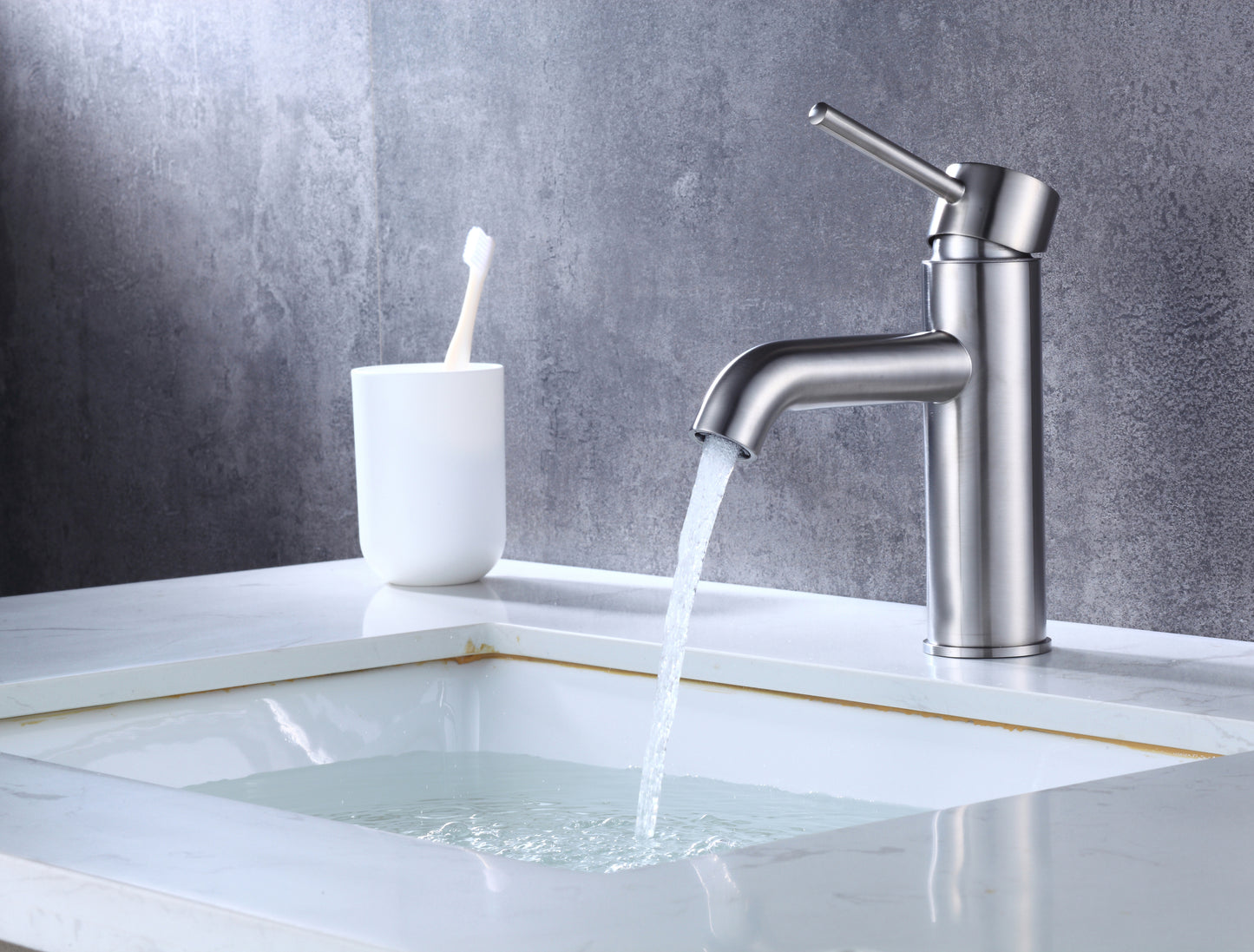 1 Hole CUPC Stainless Steel Bathroom Sink Faucet Brushed Nickel Lead Free Brass