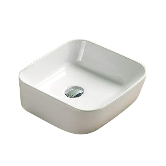 13.66-in. x 13.86-in. Rectangle Bathroom Vessel Sink White Enamel Glaze
