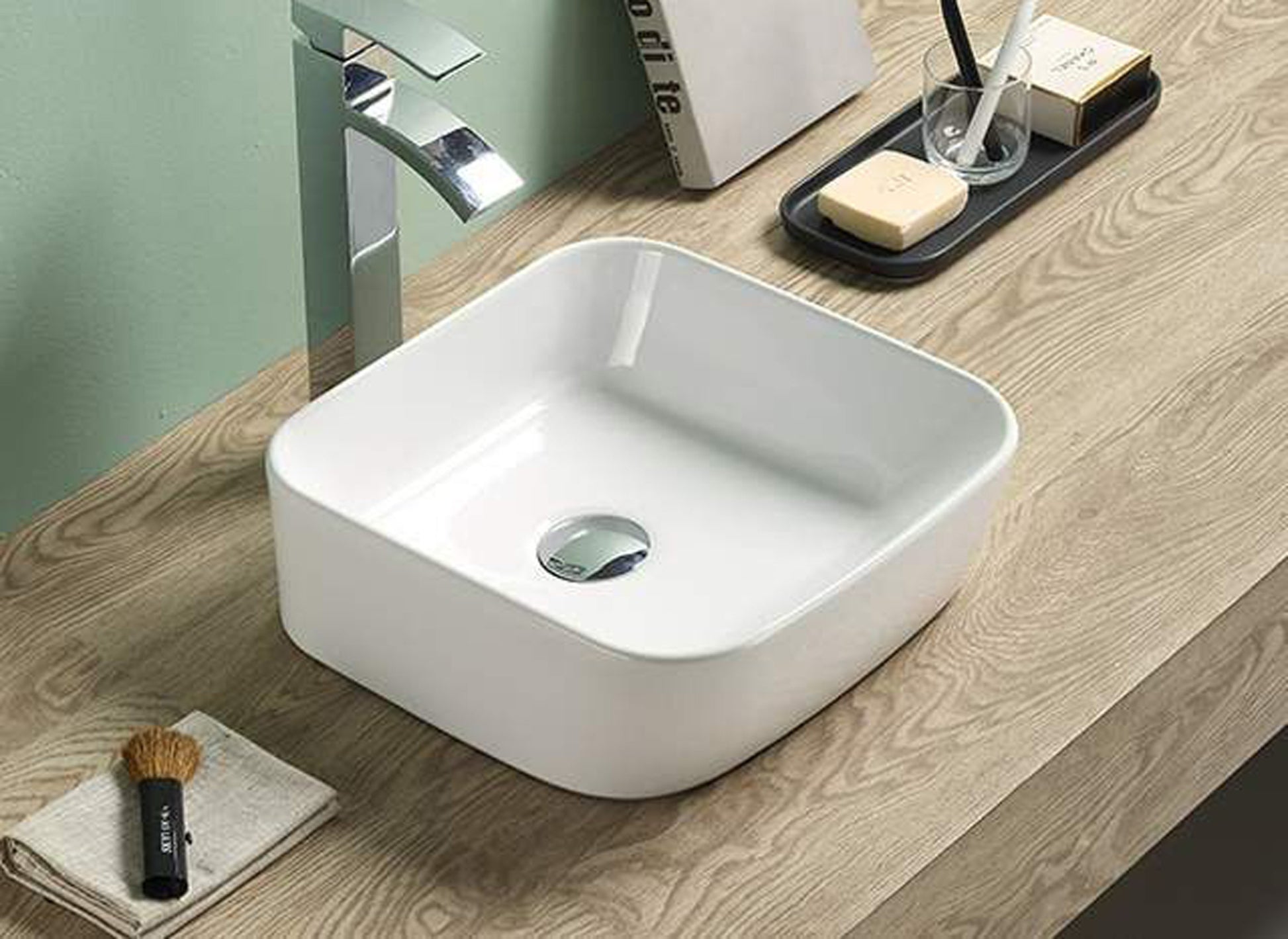 13.66-in. x 13.86-in. Rectangle Bathroom Vessel Sink White Enamel Glaze