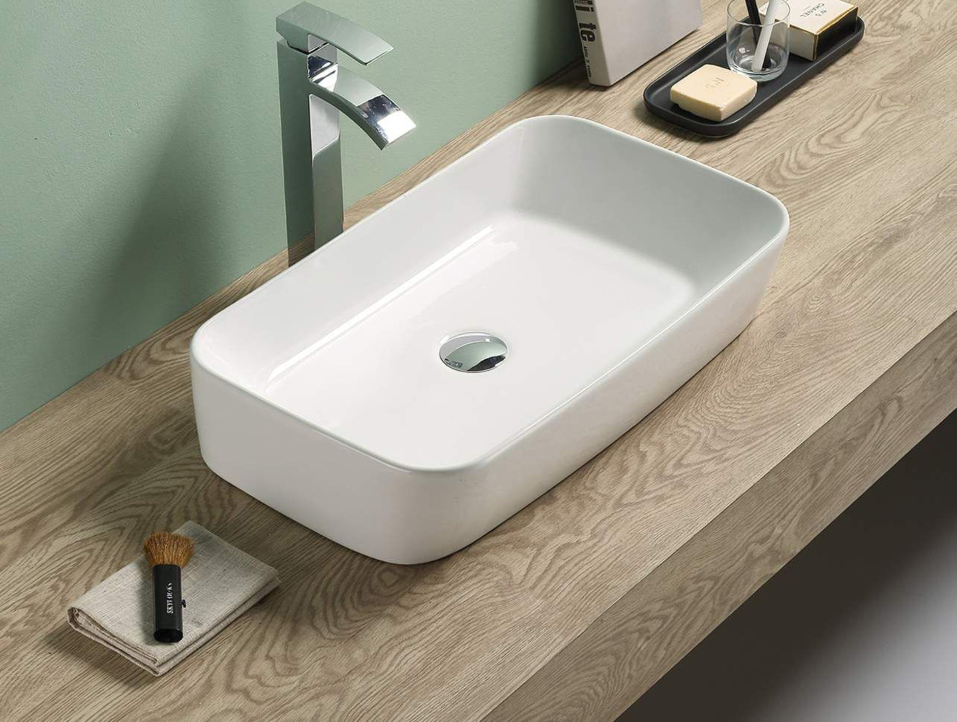 22.72-in. x 13.58-in. Rectangle Bathroom Vessel Sink White Enamel Glaze