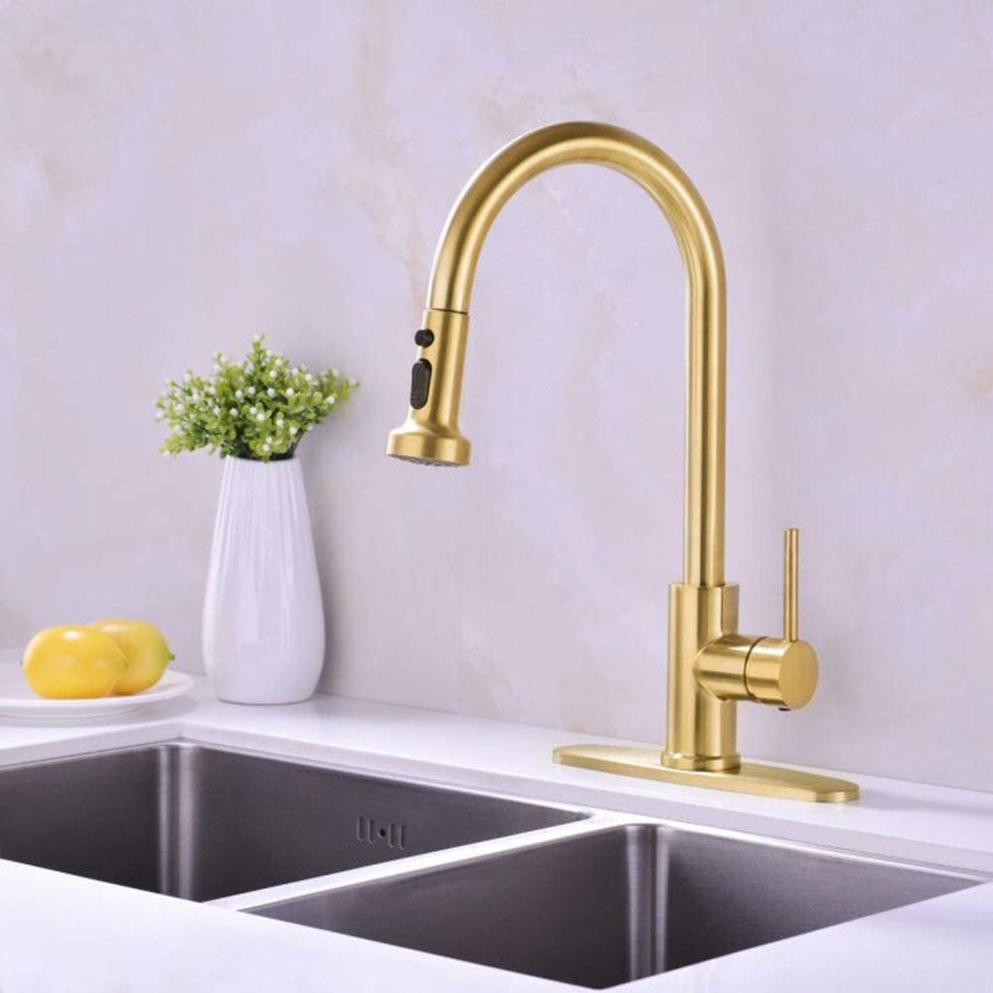 1 Hole CUPC Brass Kitchen Sink Faucet Gold Stainless Steel