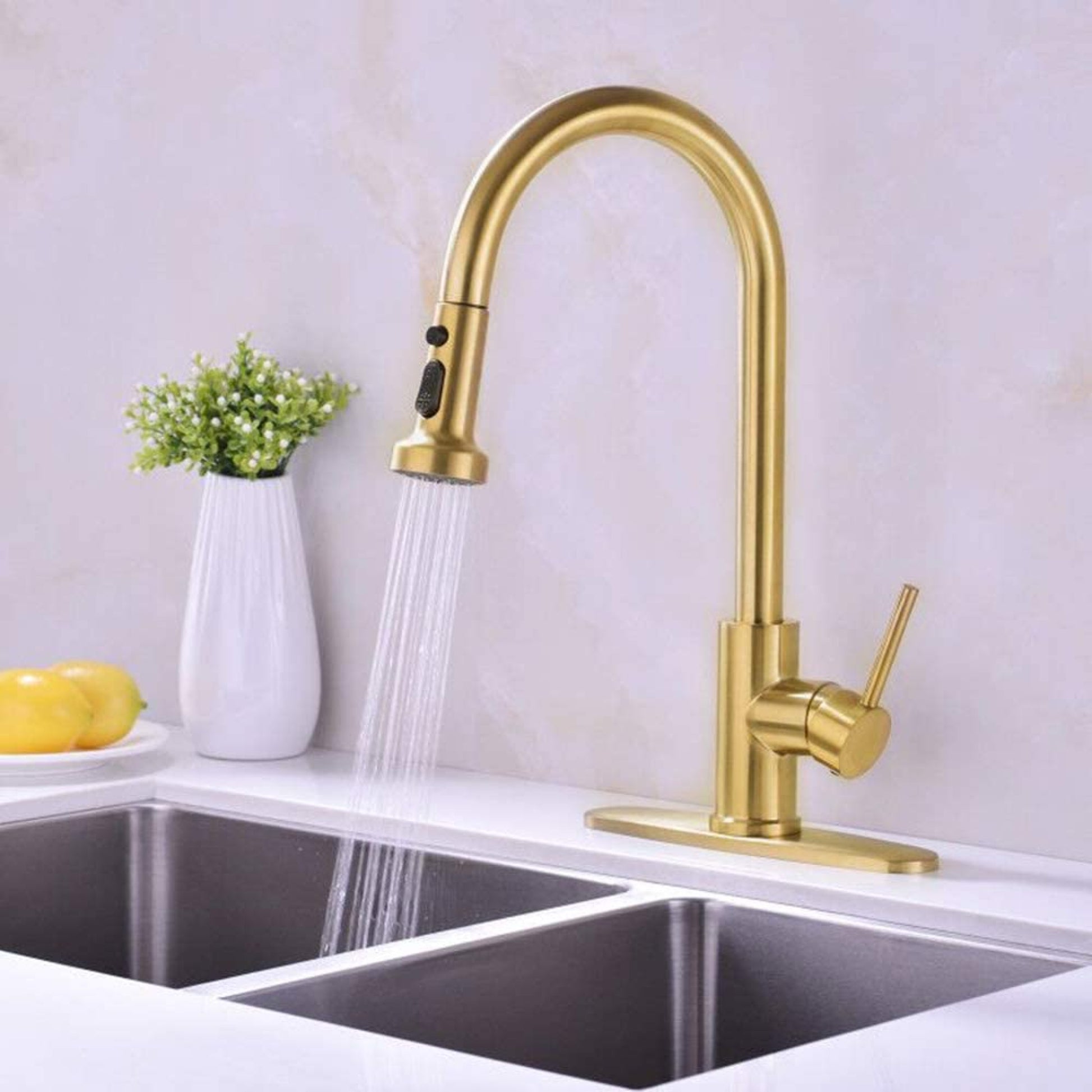 1 Hole CUPC Brass Kitchen Sink Faucet Gold Stainless Steel