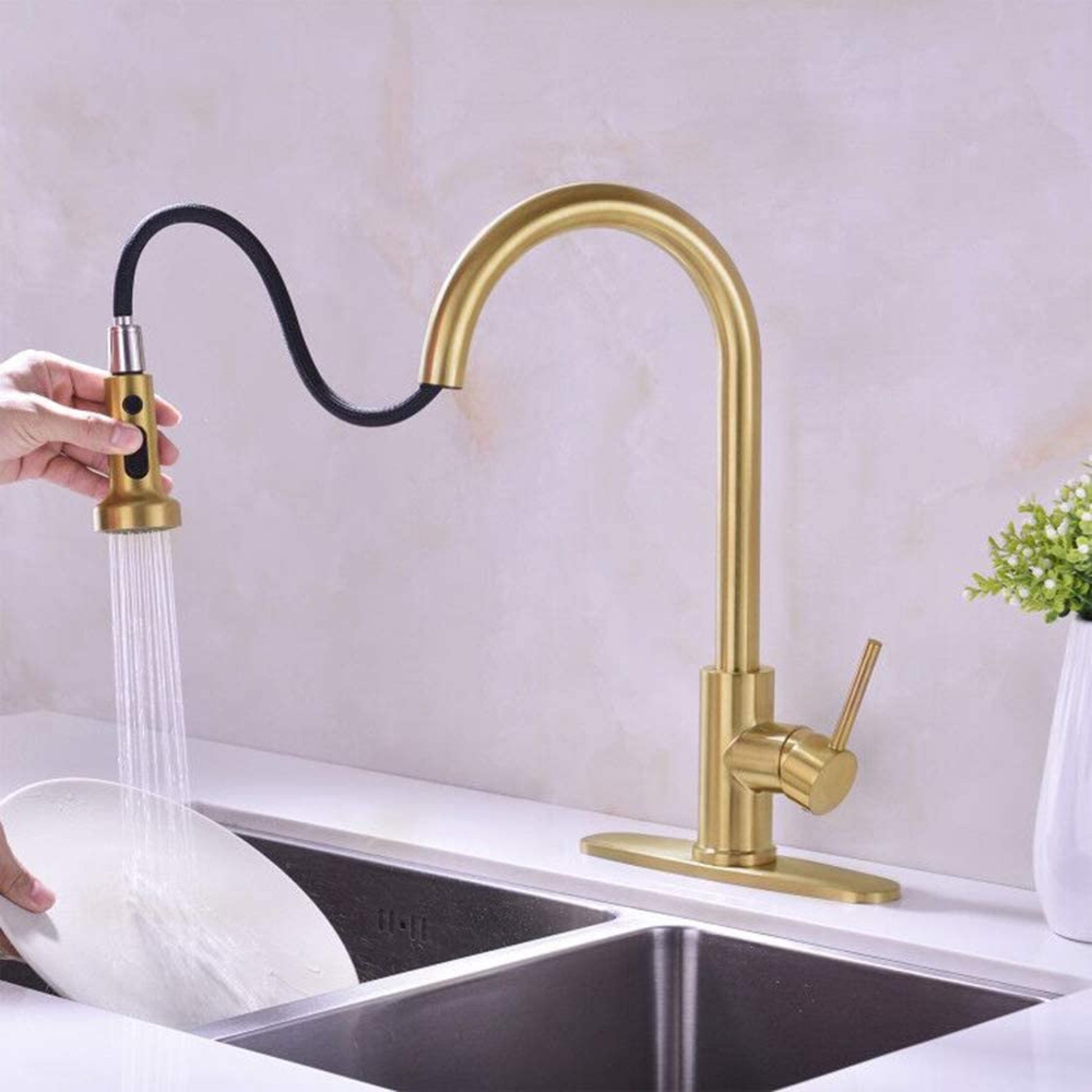 1 Hole CUPC Brass Kitchen Sink Faucet Gold Stainless Steel