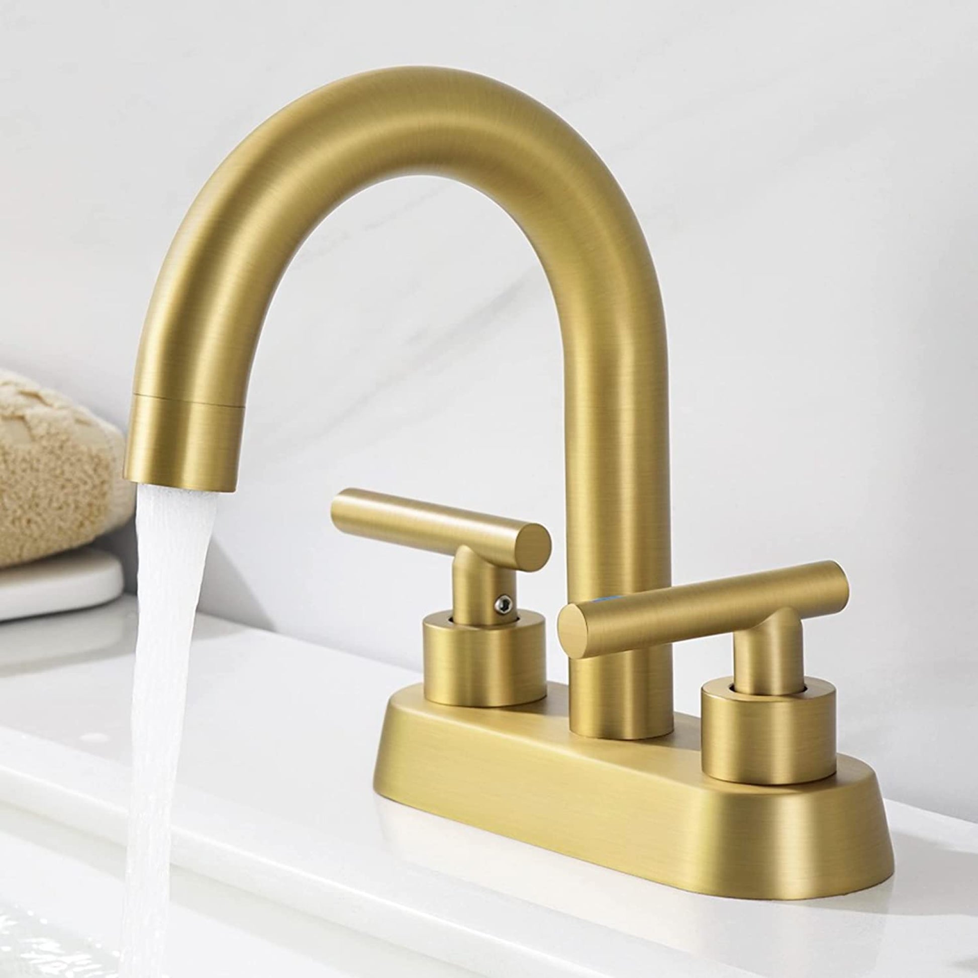 3H4-in. CUPC Brass Bathroom Sink Faucet Brushed Brass Lead Free Brass