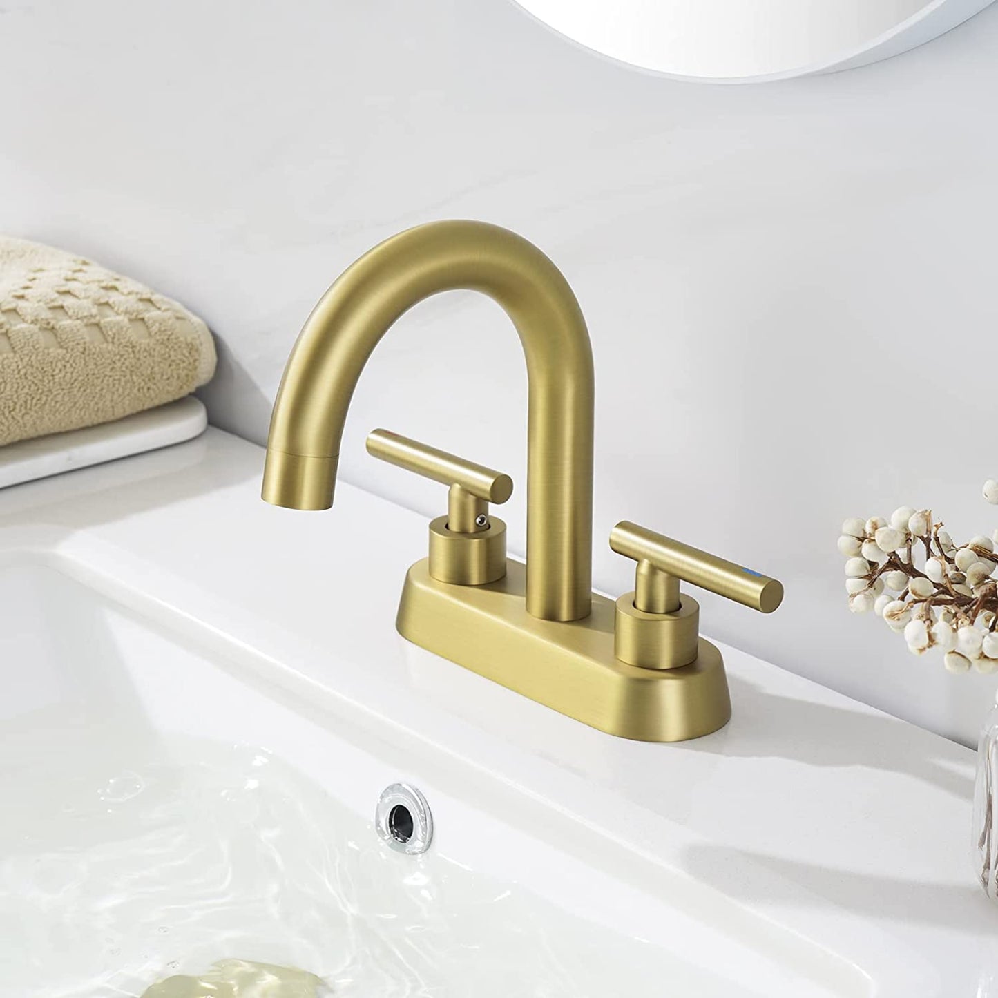 3H4-in. CUPC Brass Bathroom Sink Faucet Brushed Brass Lead Free Brass