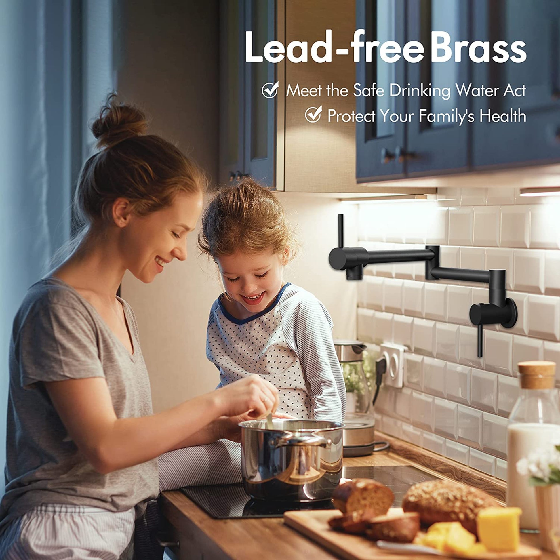 1 Hole CUPC Black Kitchen Sink Faucet Matte Black Brass