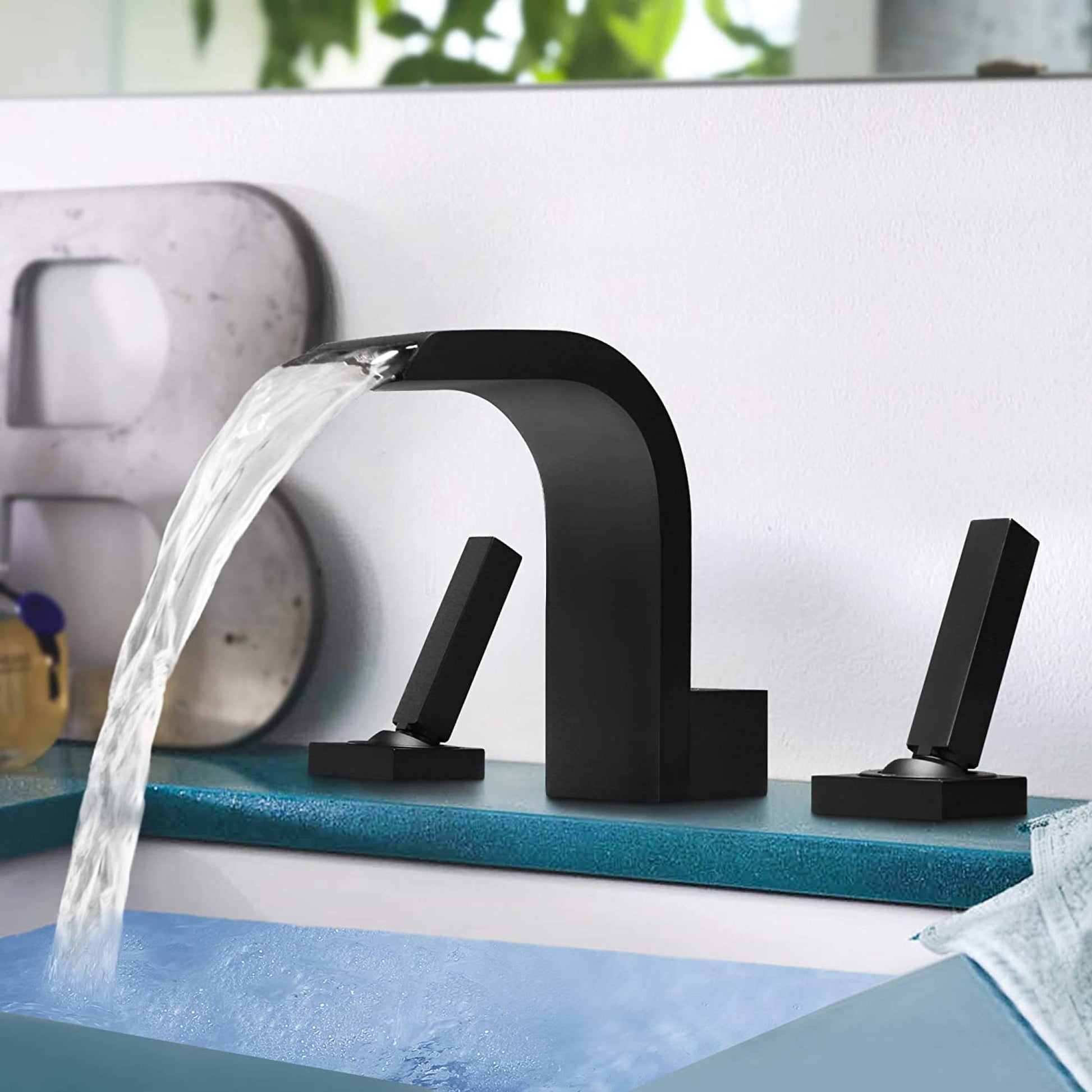 3H8-in.  Black Bathroom Sink Faucet Black Brass