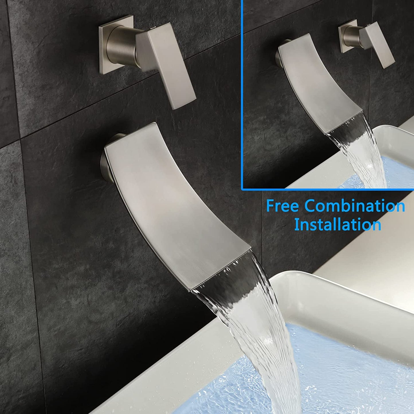 2 Hole  Brushed Bathroom Sink Faucet Brushed Nickel Brass