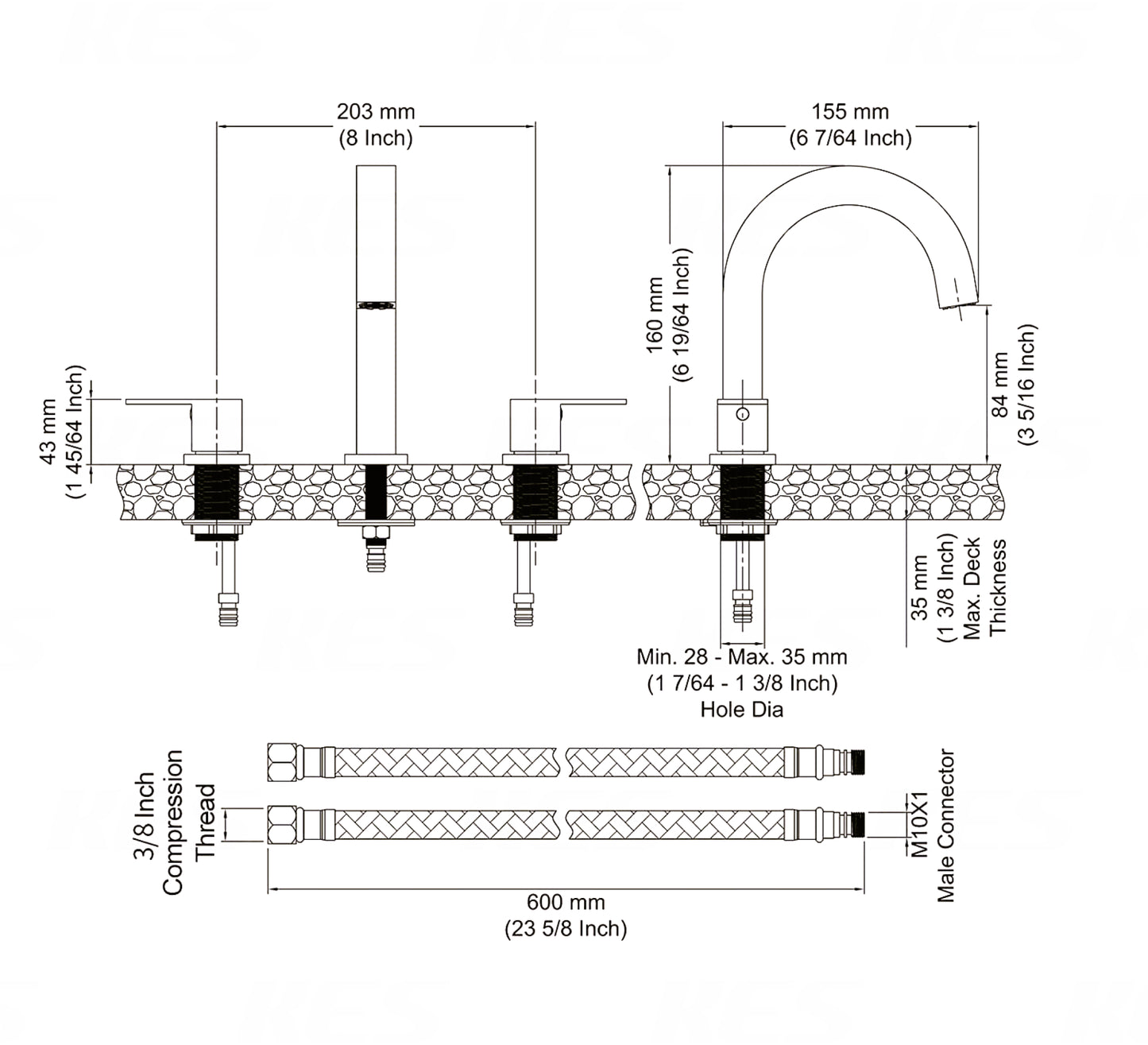 3H8-in. CUPC Matte Bathroom Sink Faucet Matte Black Brass
