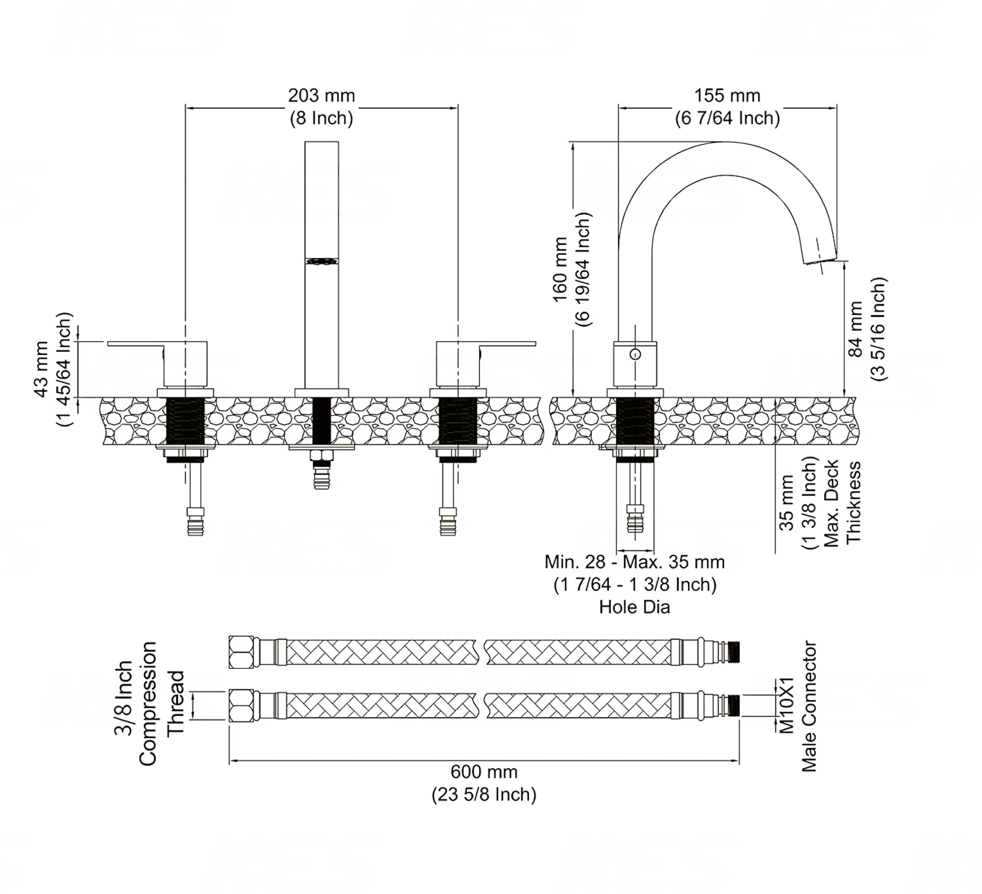 3H8-in. CUPC Matte Bathroom Sink Faucet Matte Black Brass