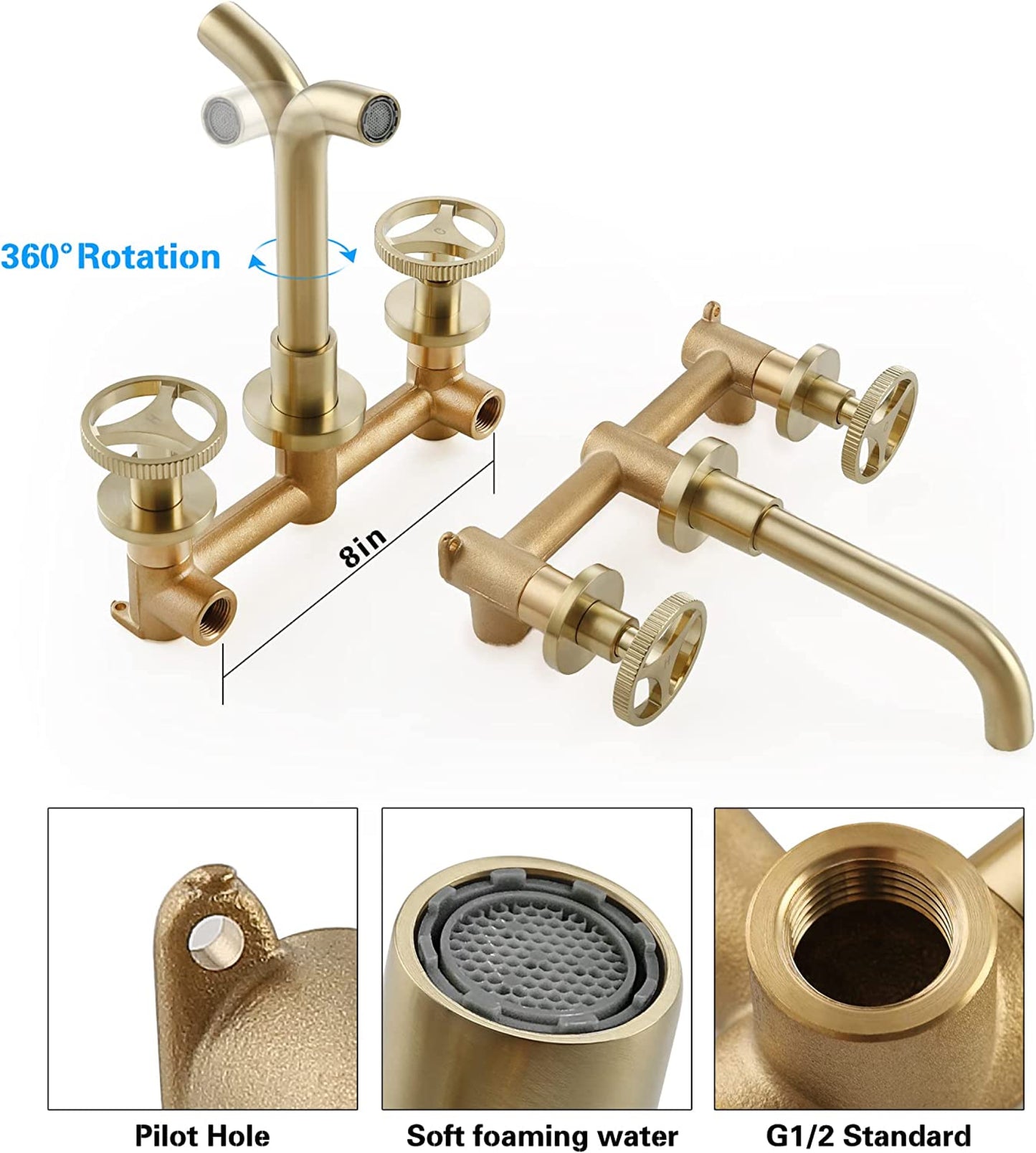 3H8-in.  Brushed Bathroom Sink Faucet Gold Brass