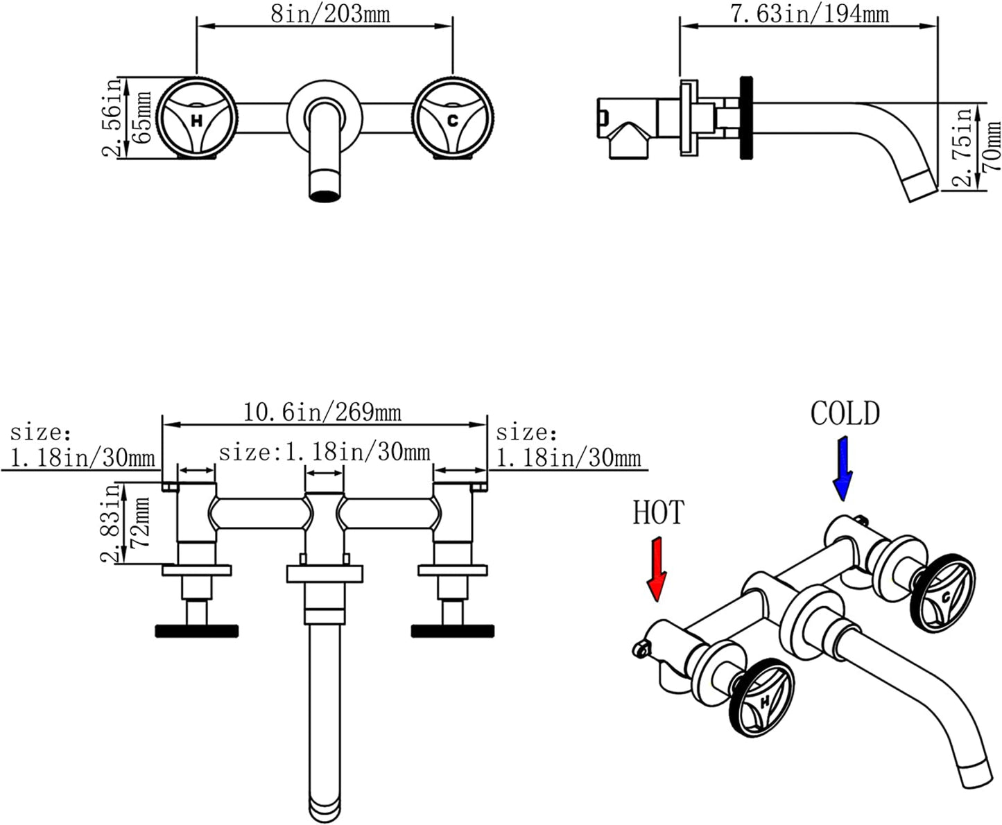 3H8-in.  Brushed Bathroom Sink Faucet Gold Brass