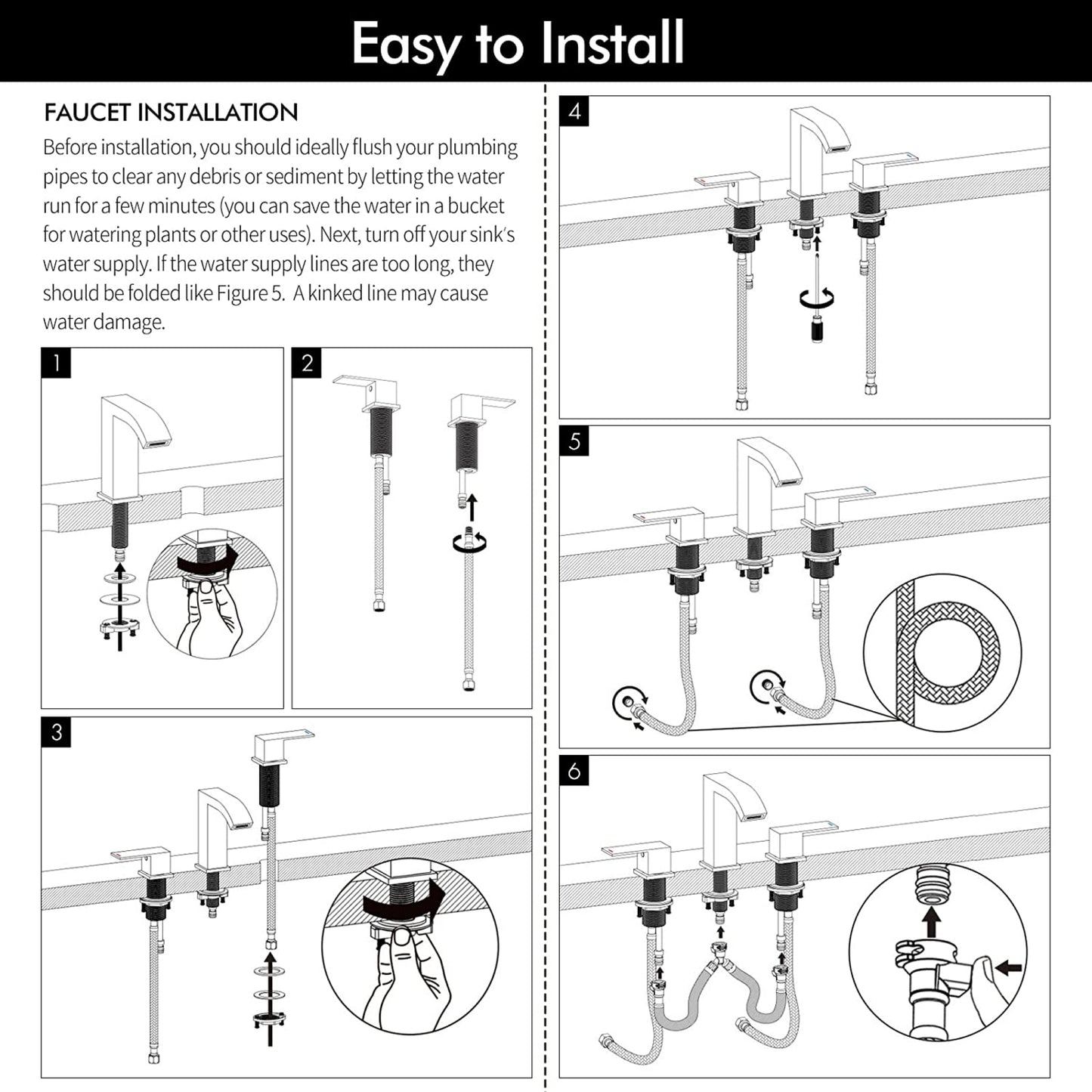 3H8-in.  Matte Bathroom Sink Faucet Black Stainless Steel