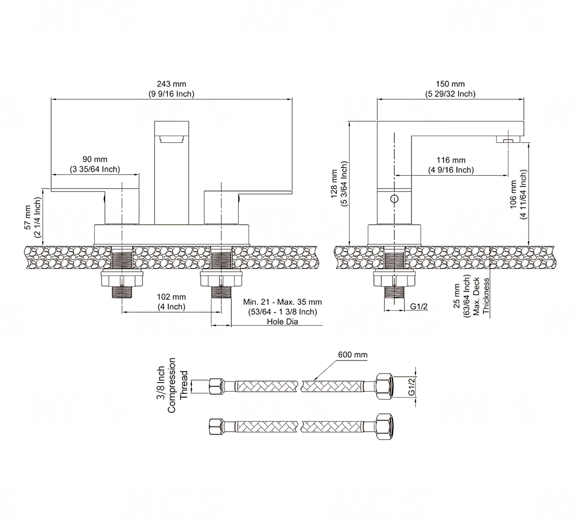 3H8-in.  Matte Bathroom Sink Faucet Black Stainless Steel