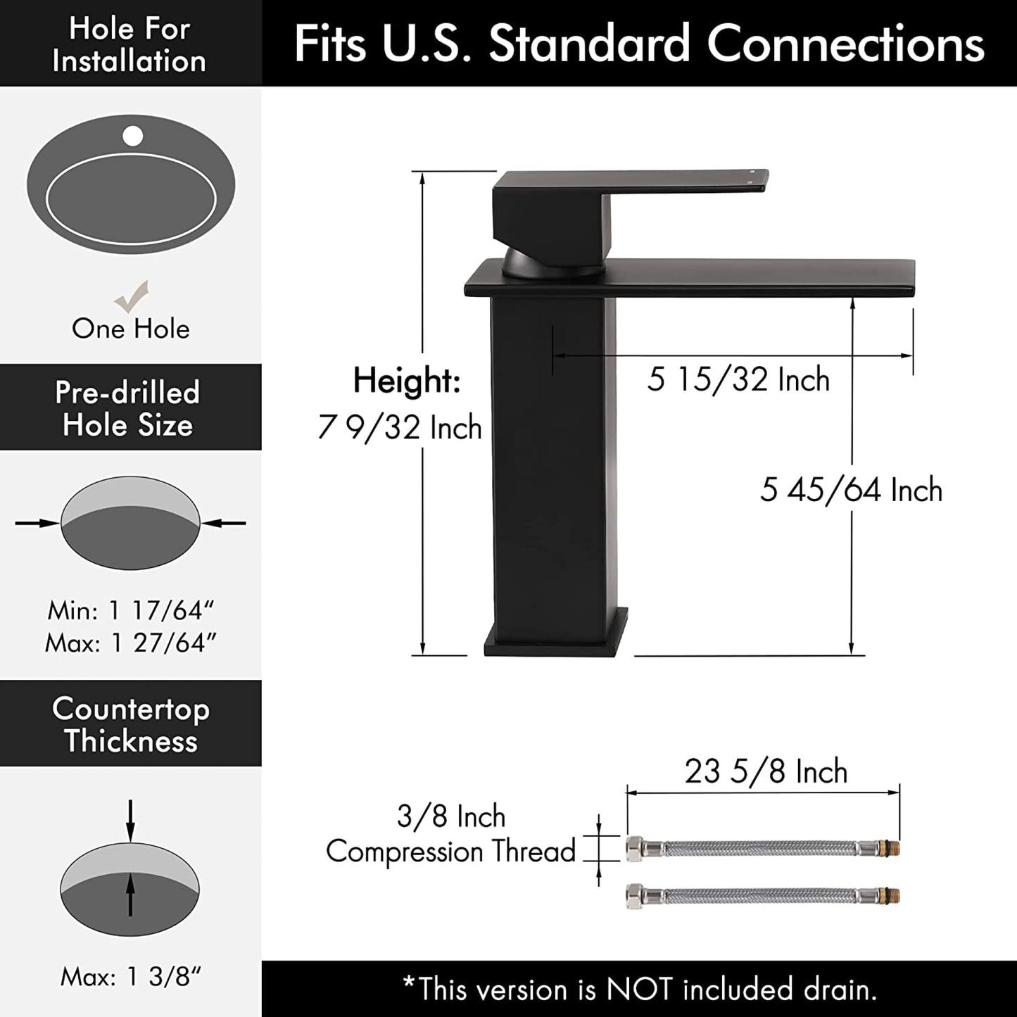 1 Hole CUPC Matte Black Bathroom Sink Faucet Matte Black Stainless Steel