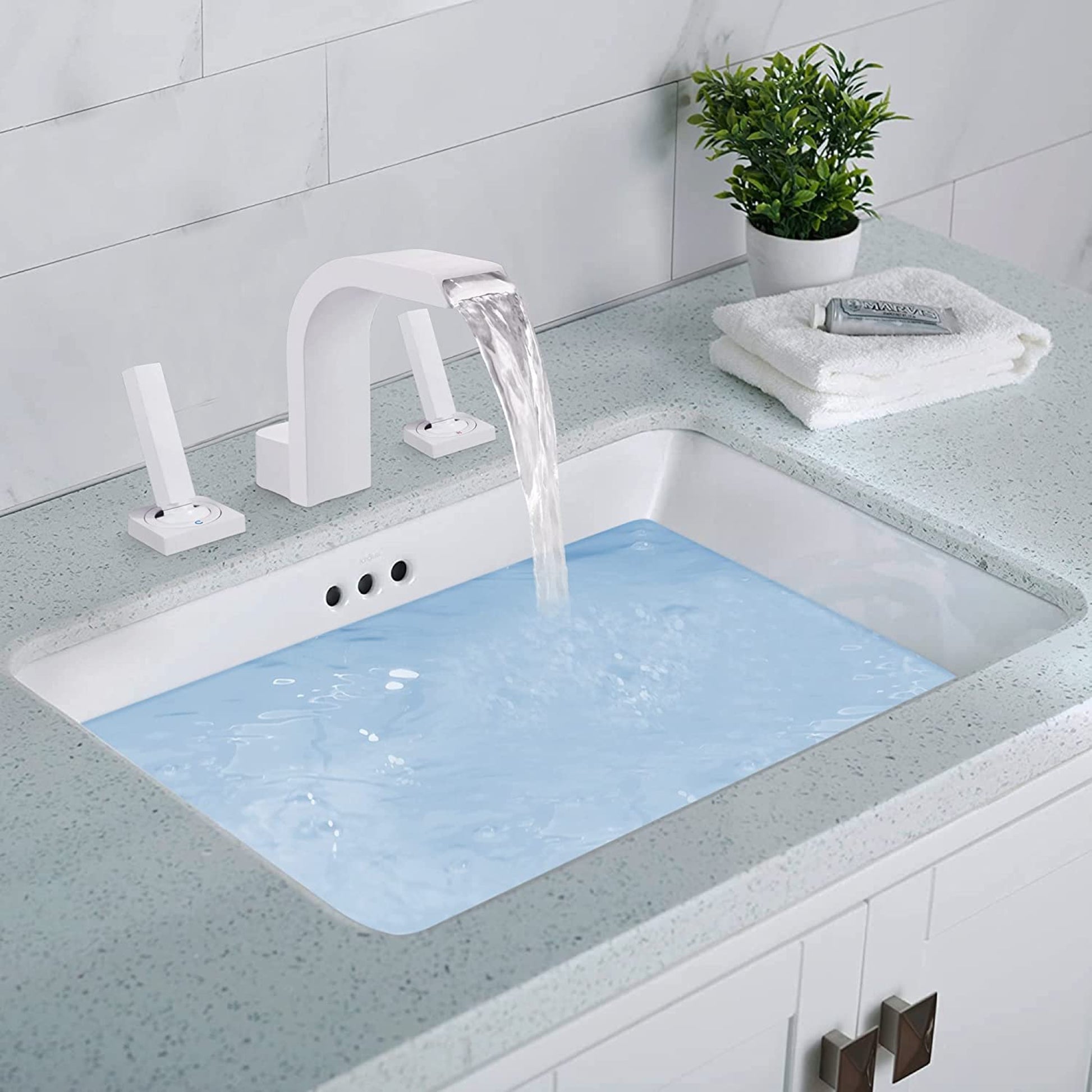 3H8-in.  White Bathroom Sink Faucet White Brass